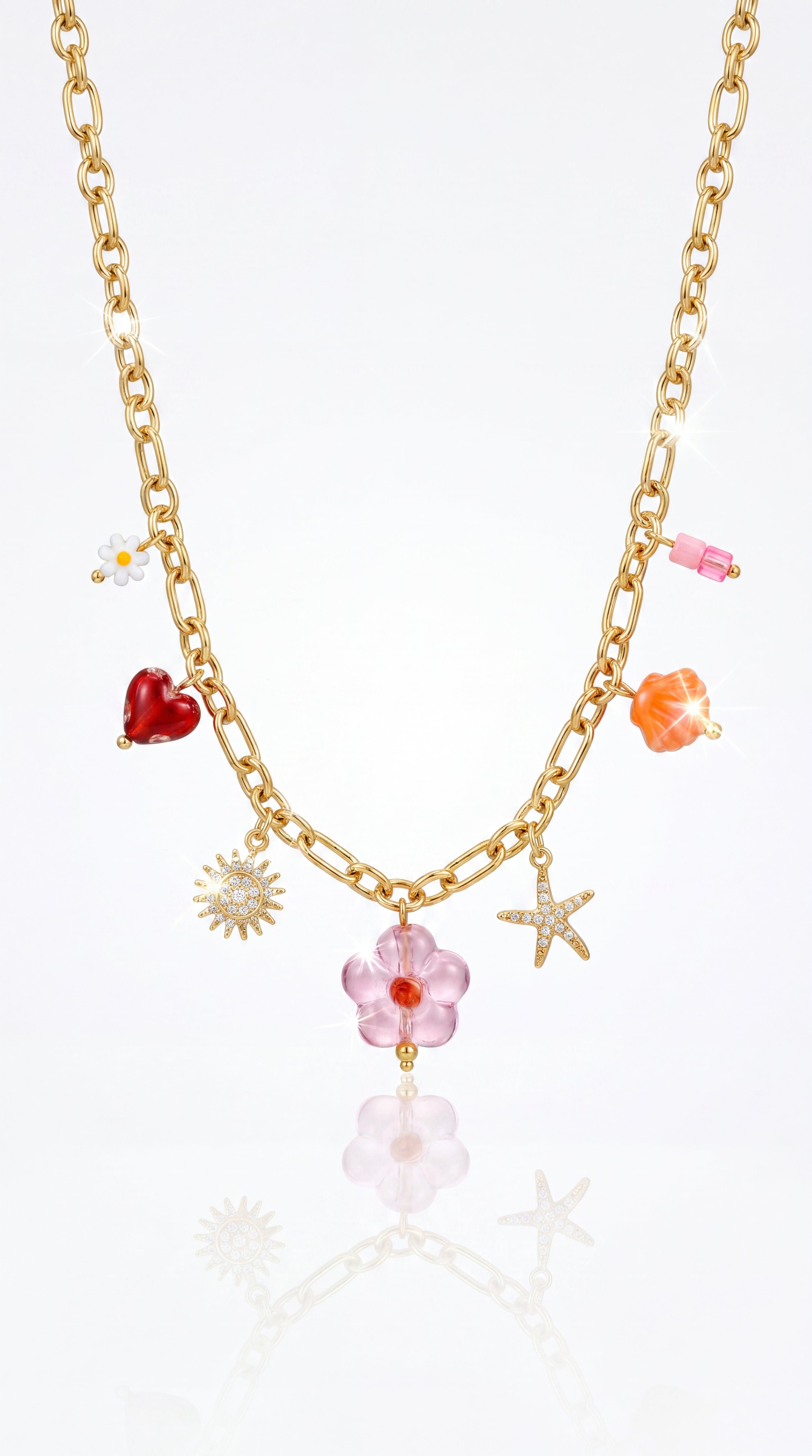 Collier Fidji – Maille Rectangulaire & Pendentifs Marins en Acier Inoxydable
