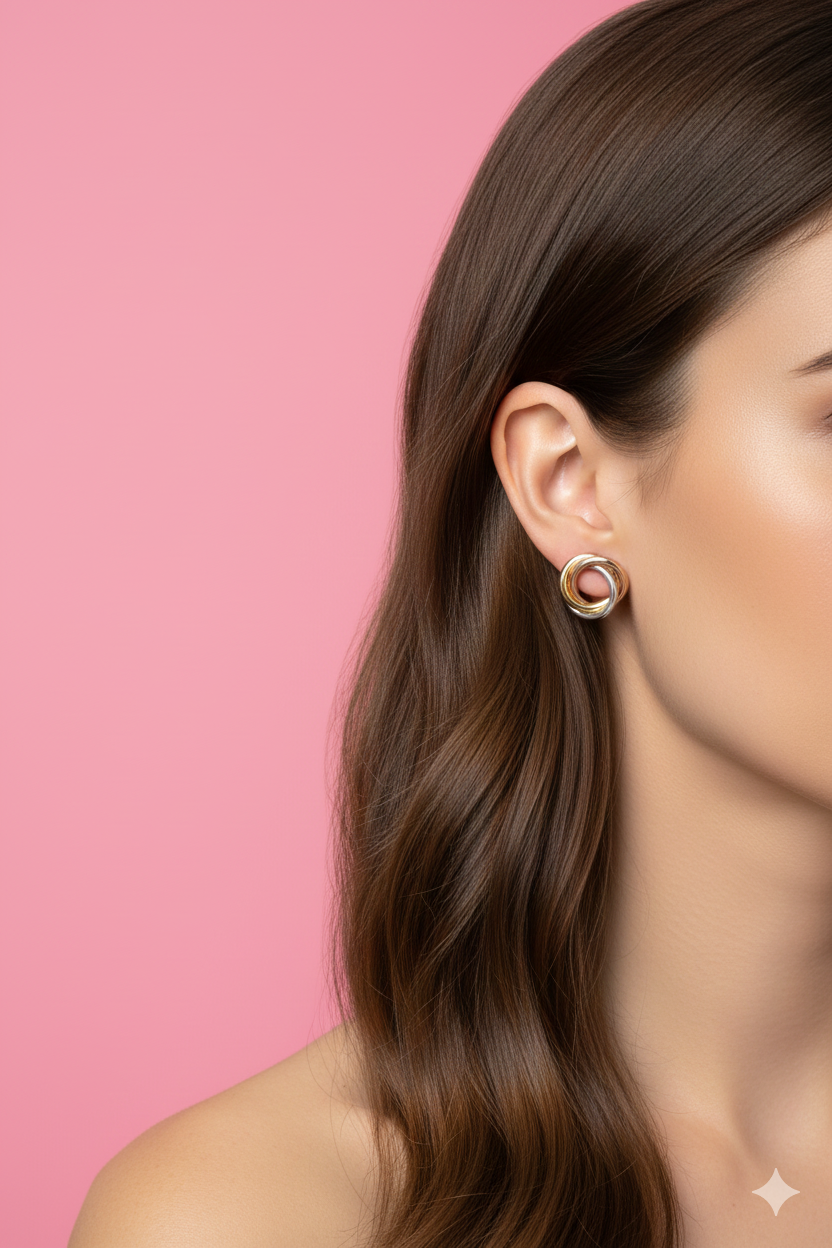 Boucles d’oreilles Aélina – Boucles Femme Entrelacées Tricolores en Acier Inoxydable