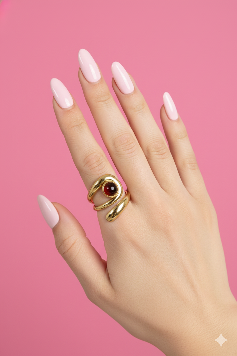 Bague Hana – Bague Femme Enroulée & Pierre Cabochon en Acier Inoxydable