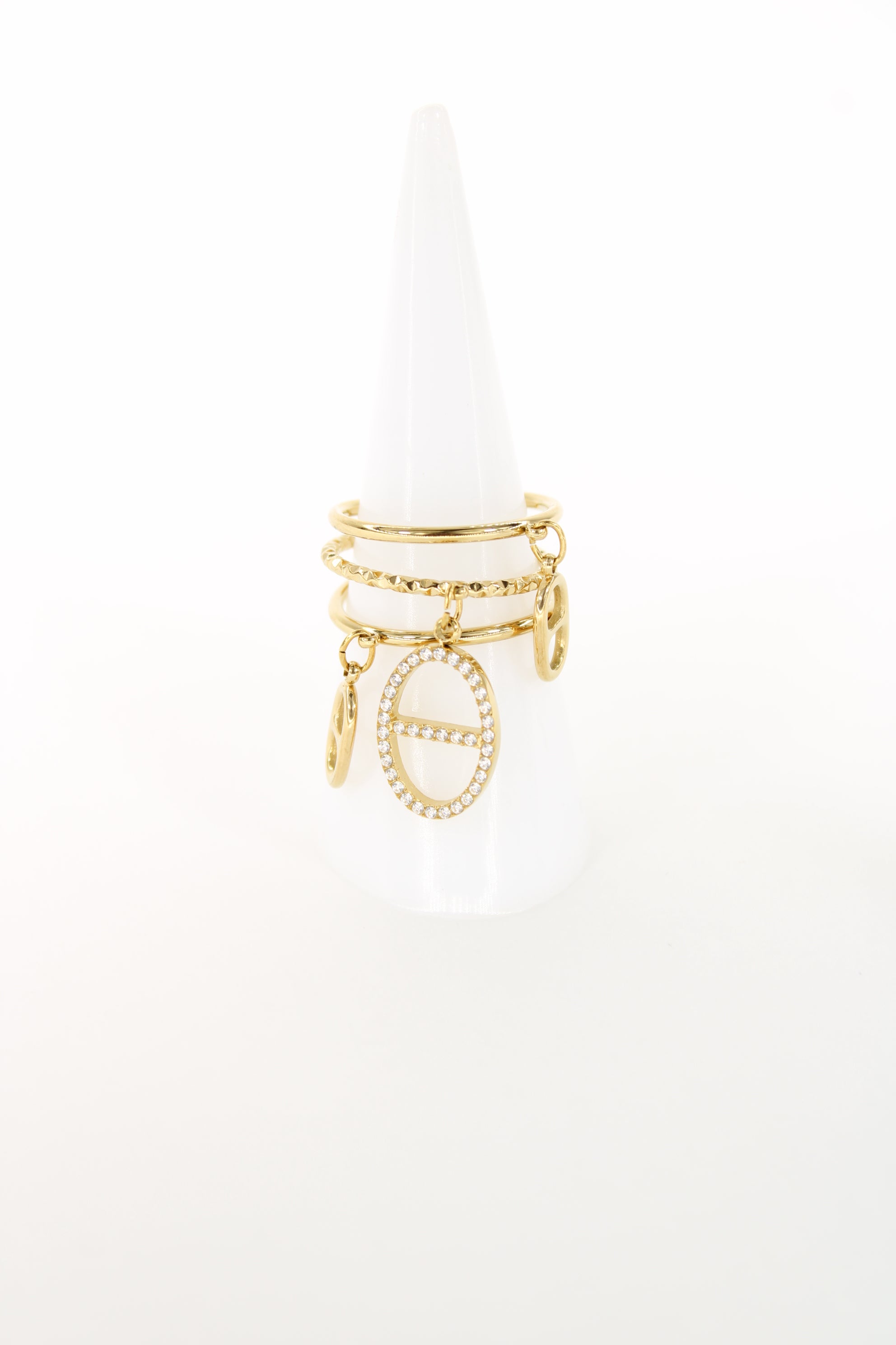 Bague Elina dorée — Bague ajustable à charms ovales scintillants