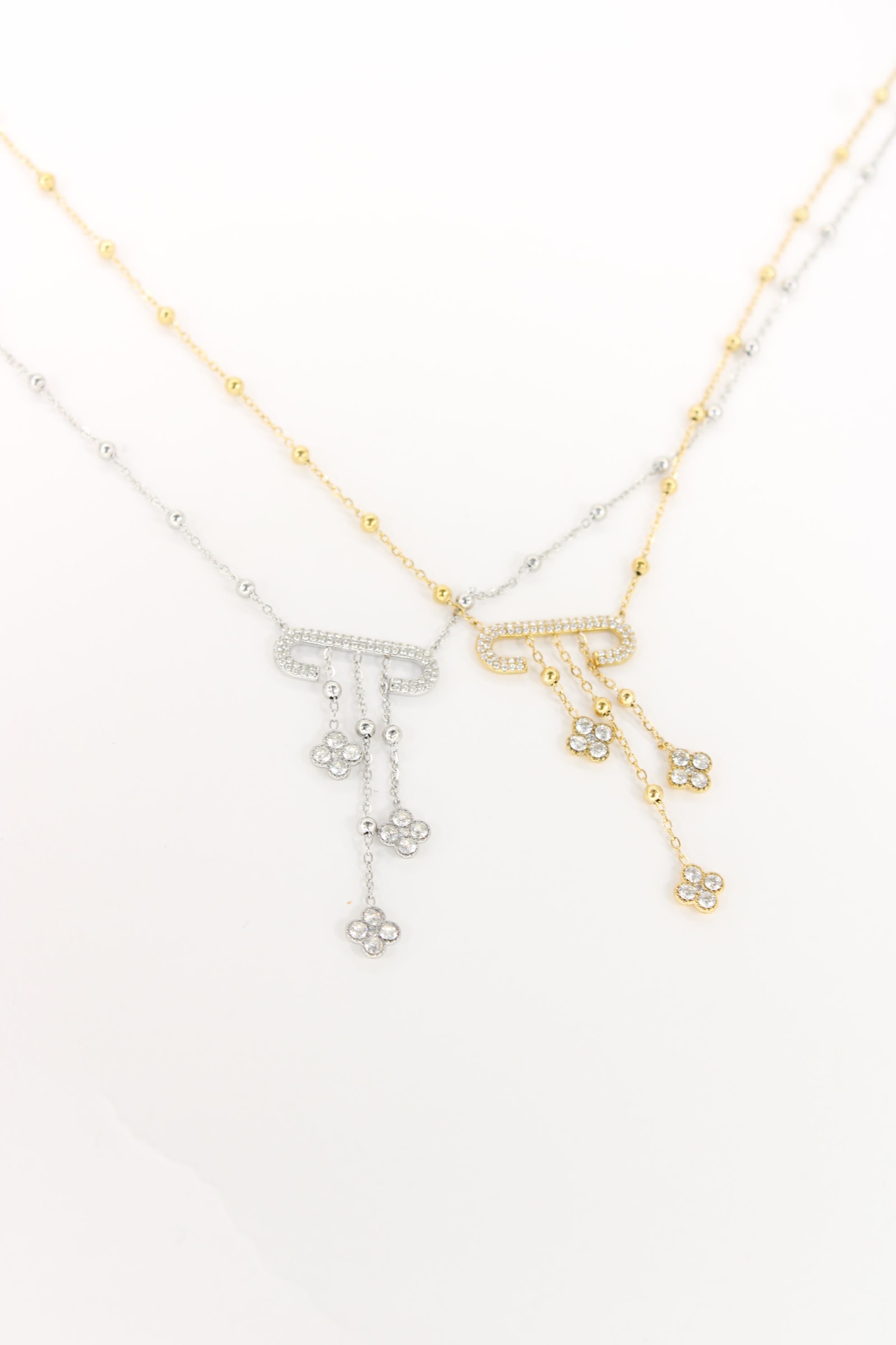 Collier Solena doré — Collier pendentif cascade fleurs scintillantes