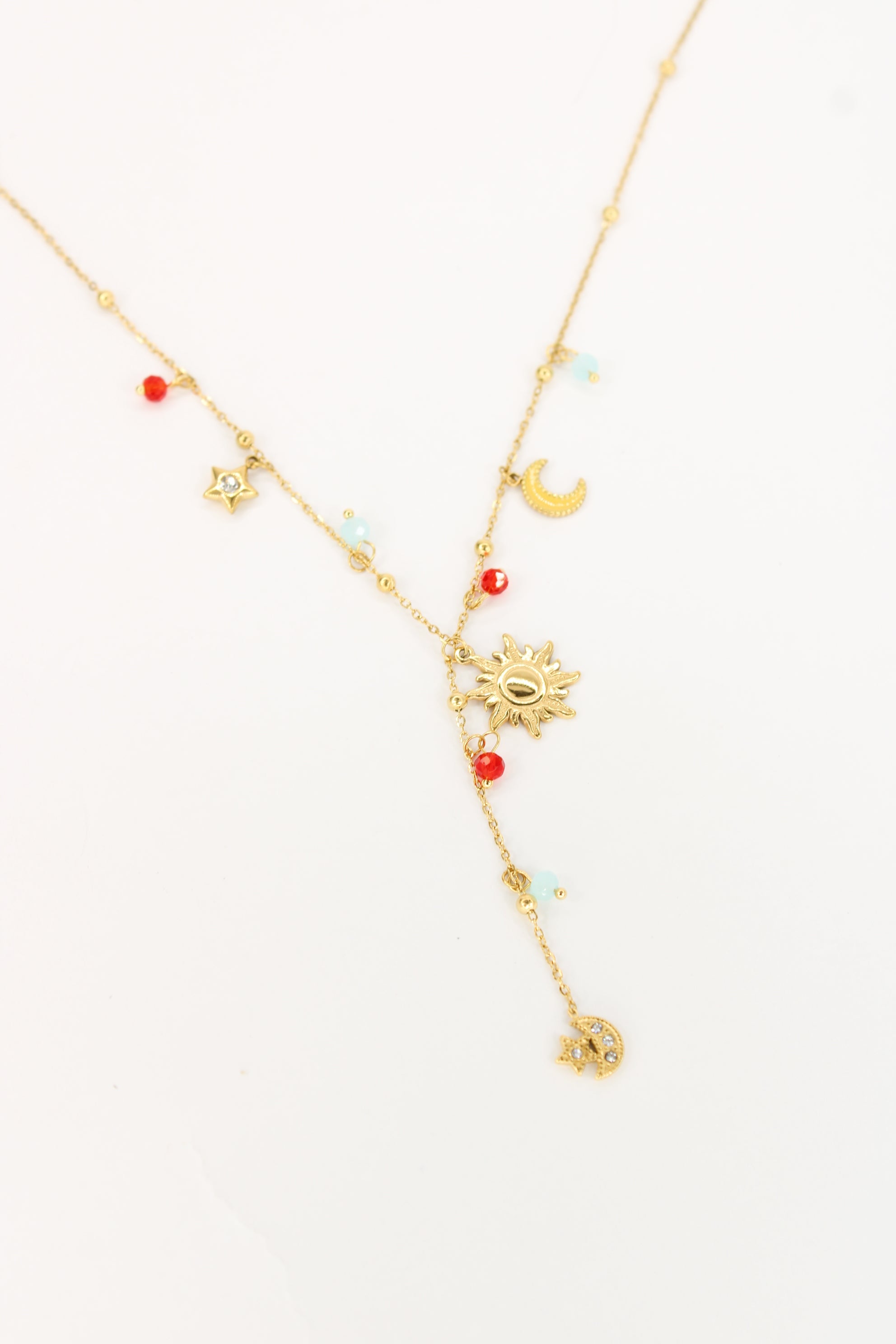 Collier Paloma – Collier doré soleil, lune et étoiles en acier inoxydable