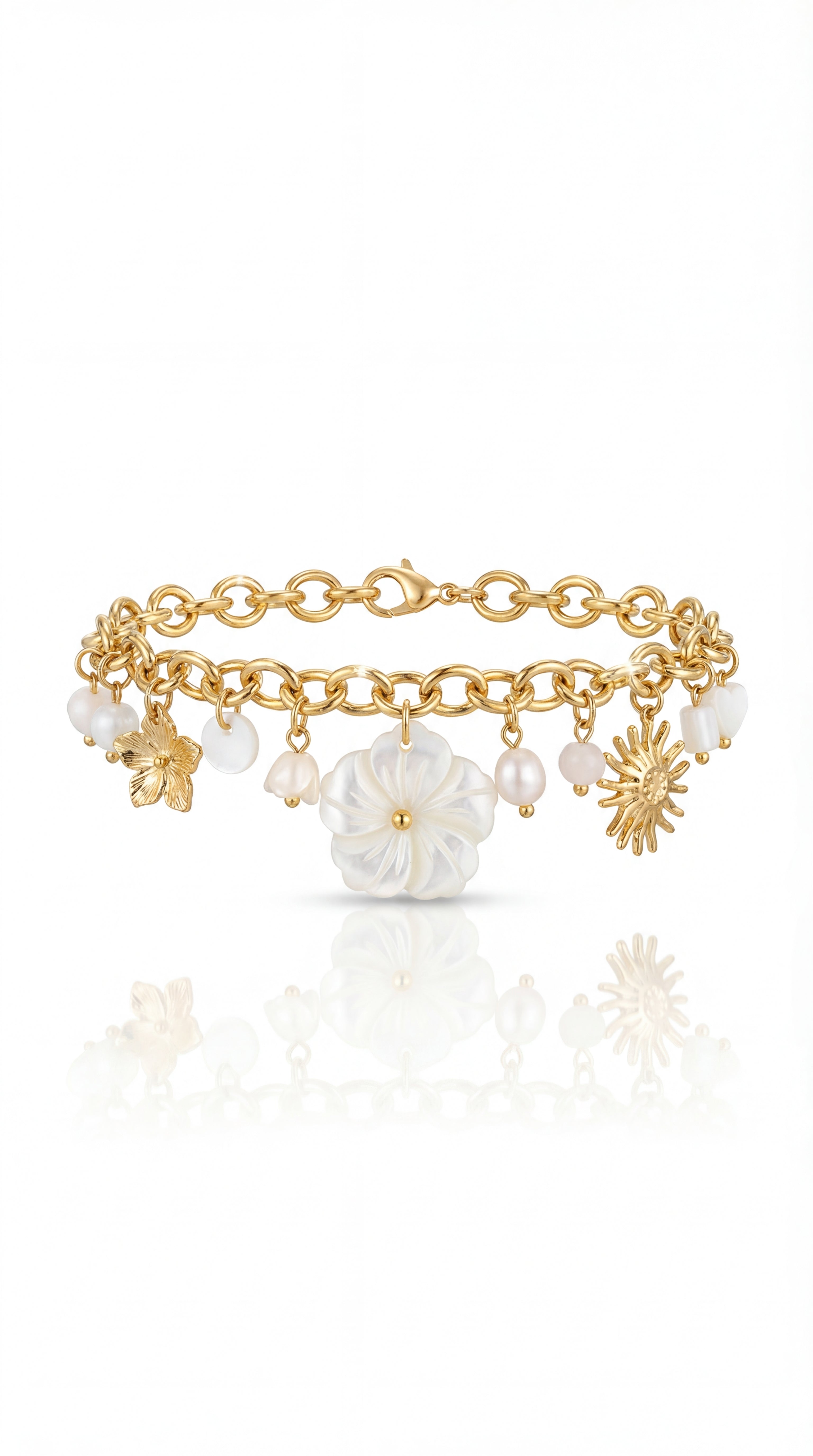 ✨ Bracelet Camille – Fleurs nacrées & charme délicat