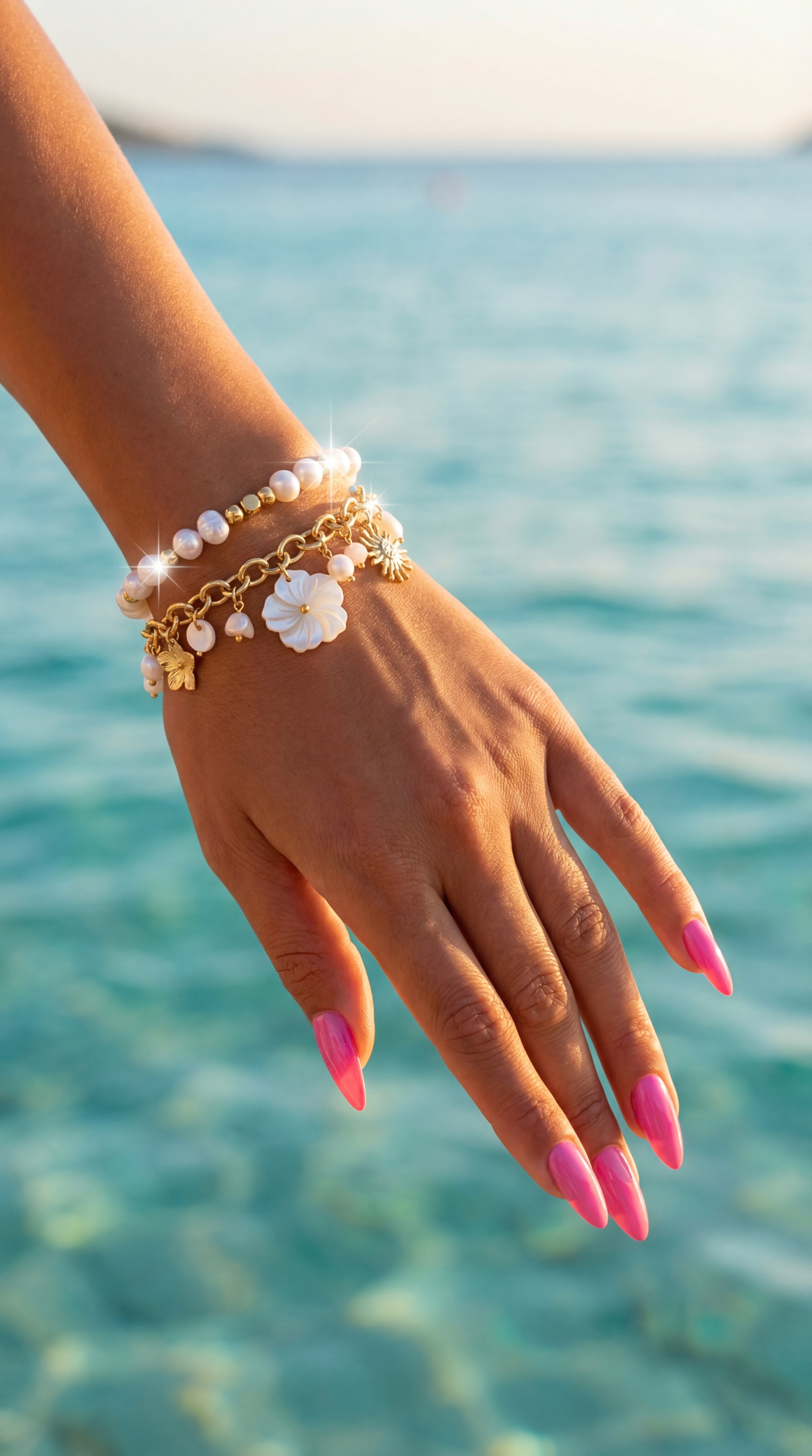 ✨ Bracelet Camille – Fleurs nacrées & charme délicat