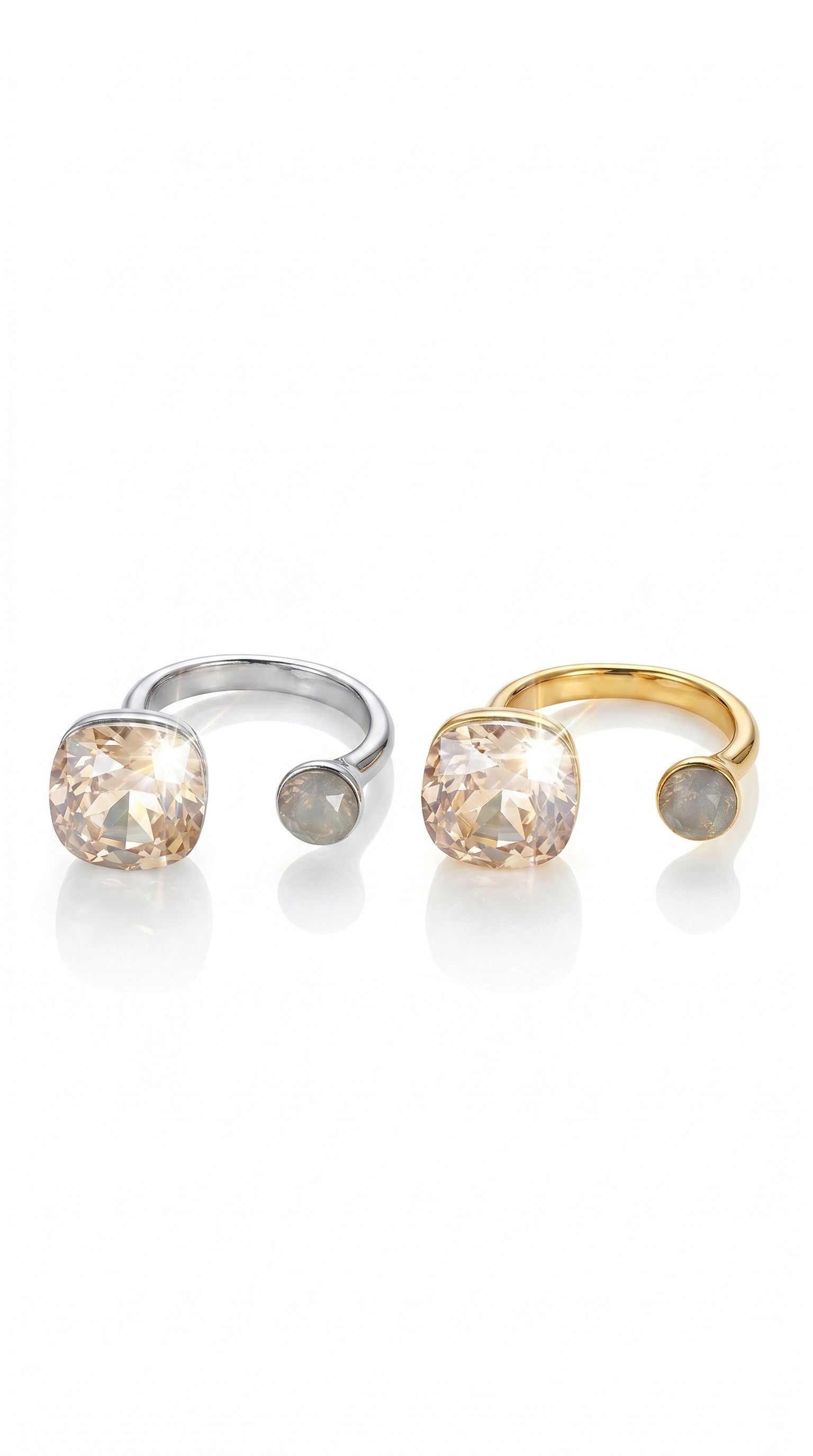 Bague "Yuna" – Design Ouvert Toi et Moi & Cristaux Taillés (Acier Inoxydable)