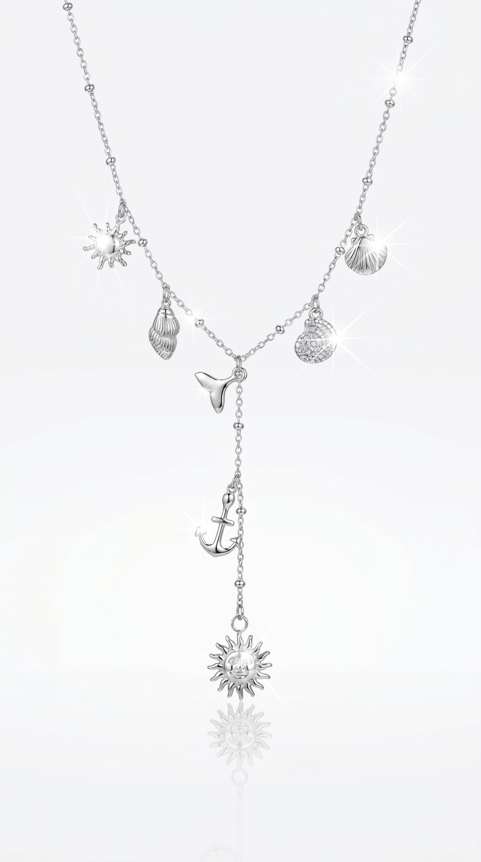 Collier "Maréva" – Collier Marin Argenté & Breloques Soleil, Coquillages et Ancre