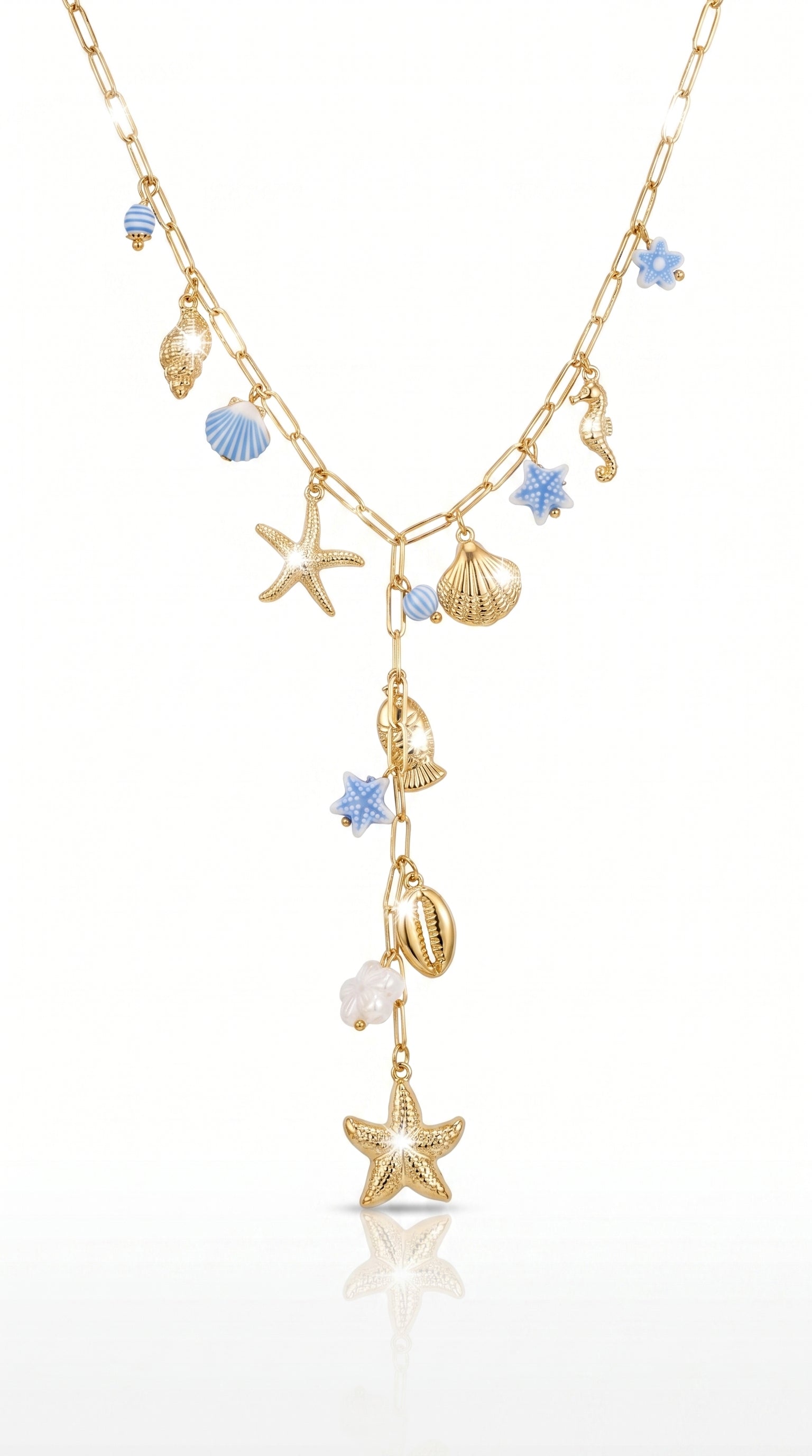 Collier "Siréna" – Maille Trombone & Breloques Marines Étoiles, Coquillages & Hippocampe