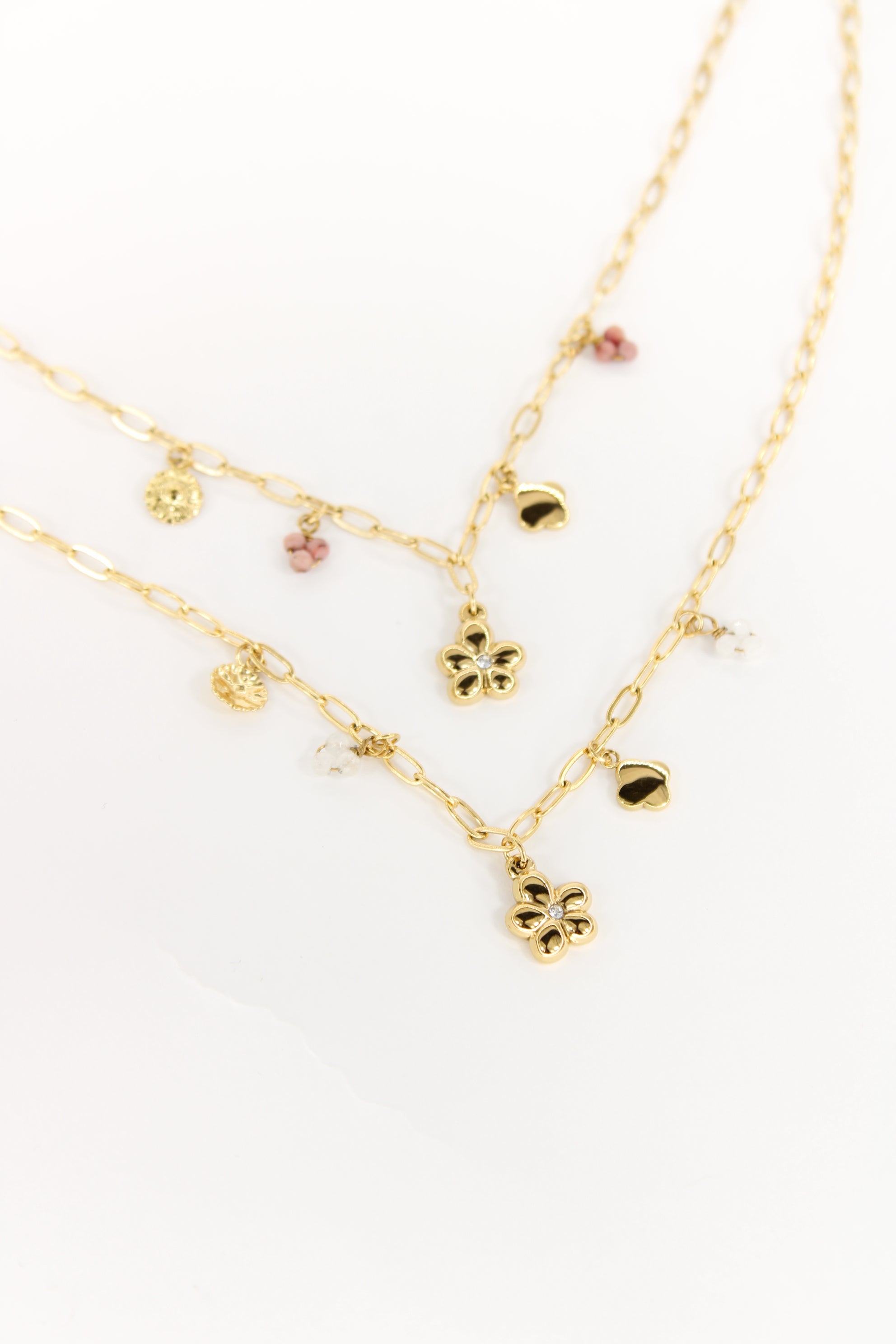 Collier Gisela à pampilles fleur et cœur en acier inoxydable doré – Bijou femme Langon