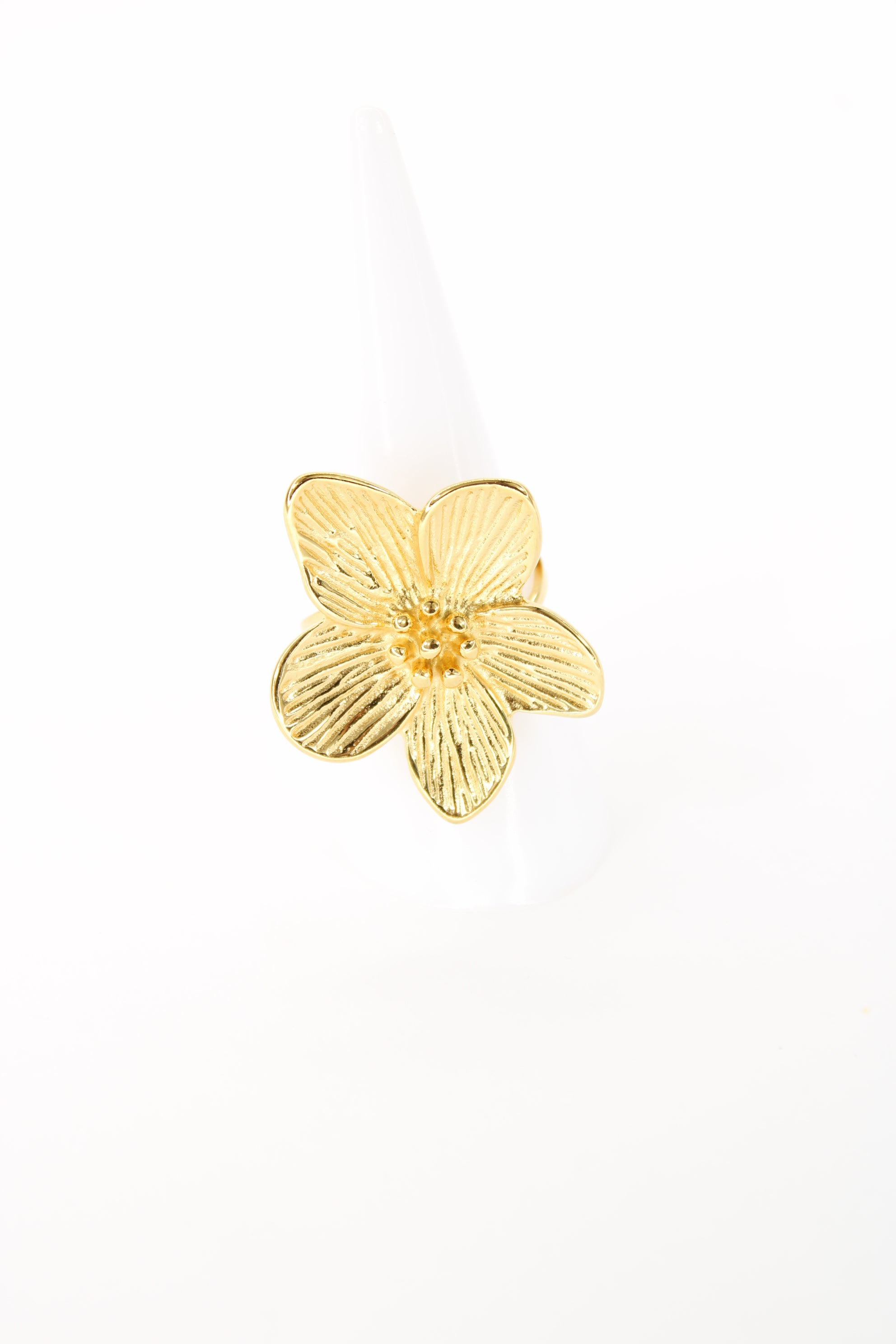Bague Lenny fleur texturée en acier inoxydable – Dorée ou argentée