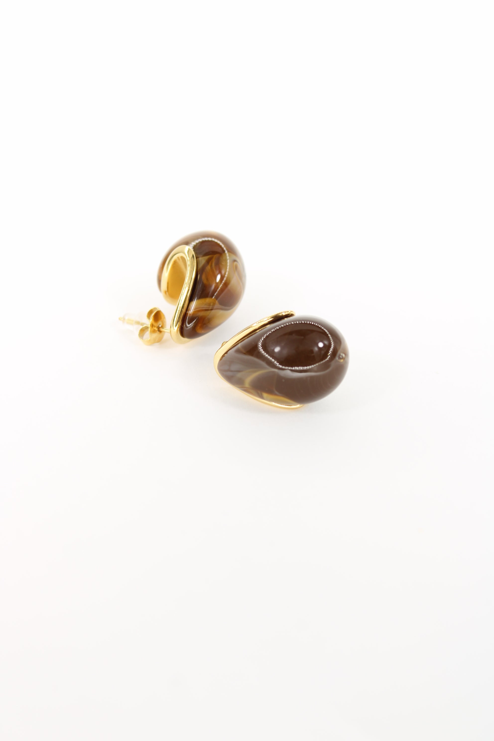 đ€ Boucles dâoreilles Aurore â Goutte marron chocolat en acier inoxydable dorĂ©