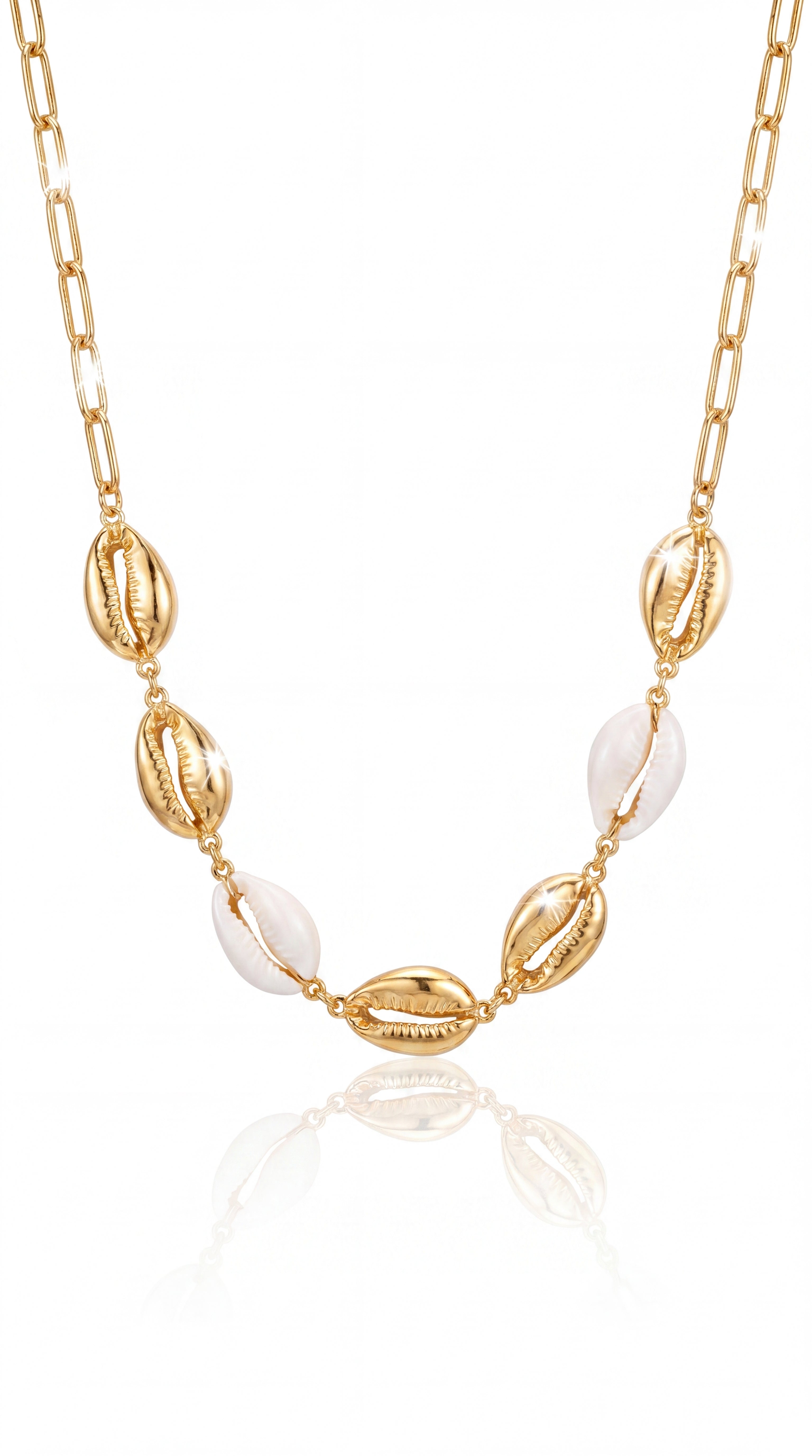 Collier Jade – Chaîne Maillons & Cauris en Acier Inoxydable