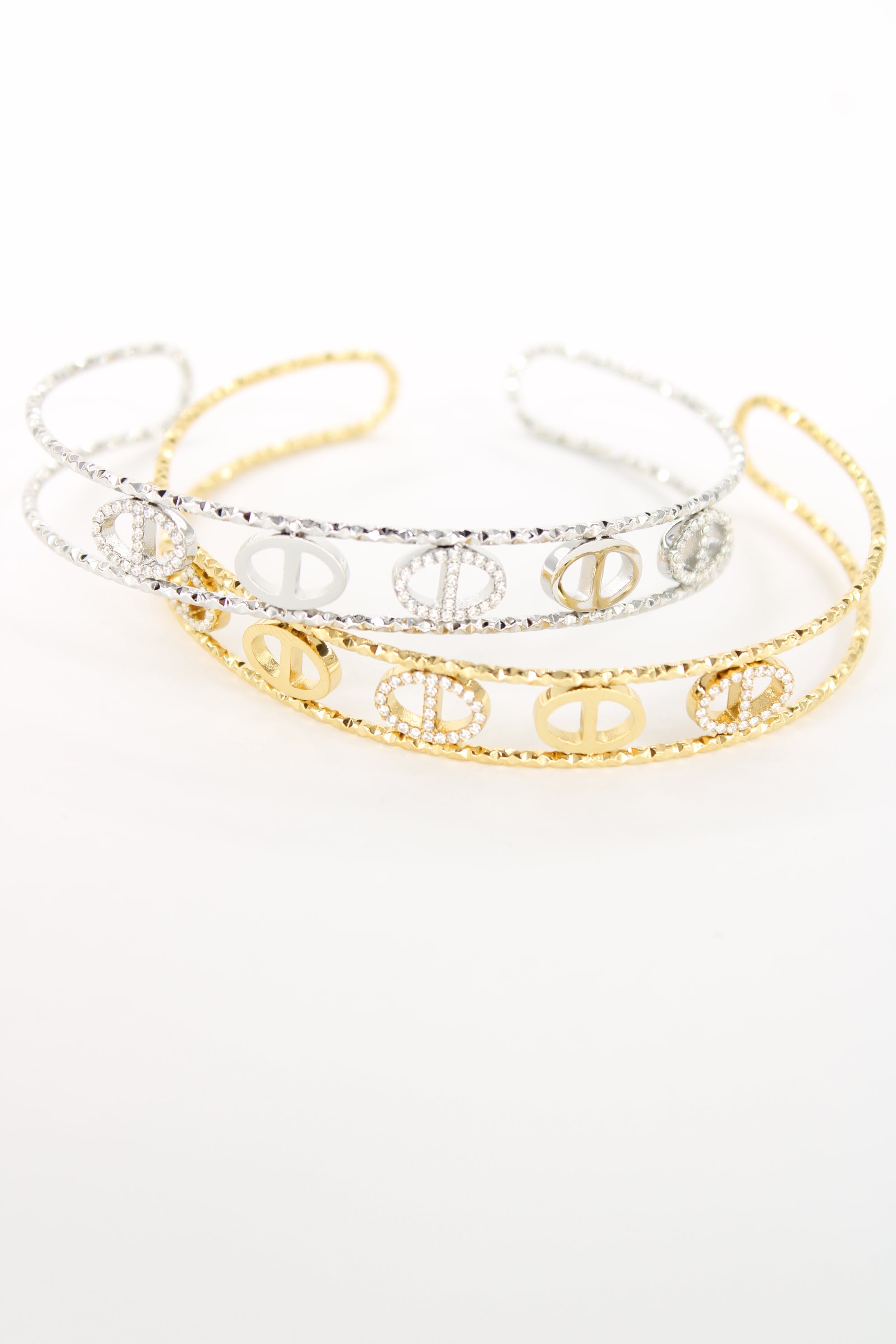 Bracelet jonc Elina doré — Jonc double rang à motifs ovales scintillants