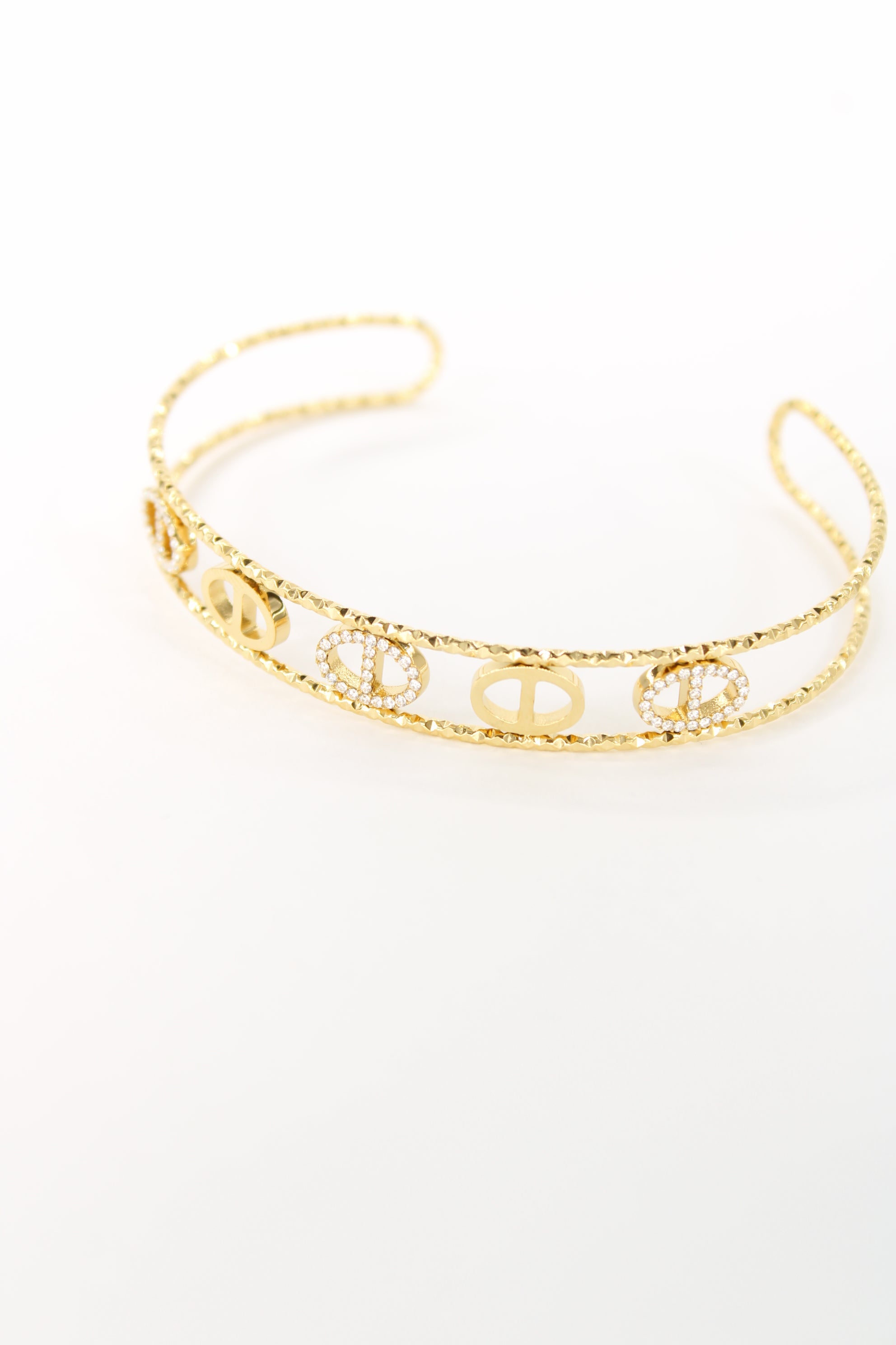 Bracelet jonc Elina doré — Jonc double rang à motifs ovales scintillants