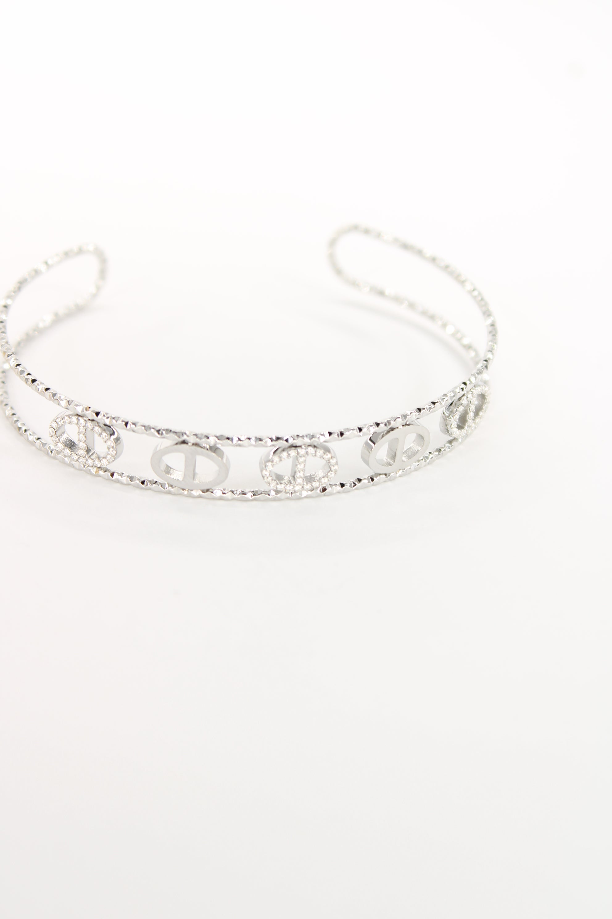 Bracelet jonc Elina doré — Jonc double rang à motifs ovales scintillants