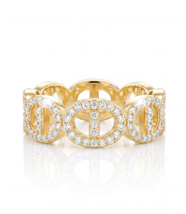 Bague Alicia – Alliance de Maillons Pavés en Acier Inoxydable