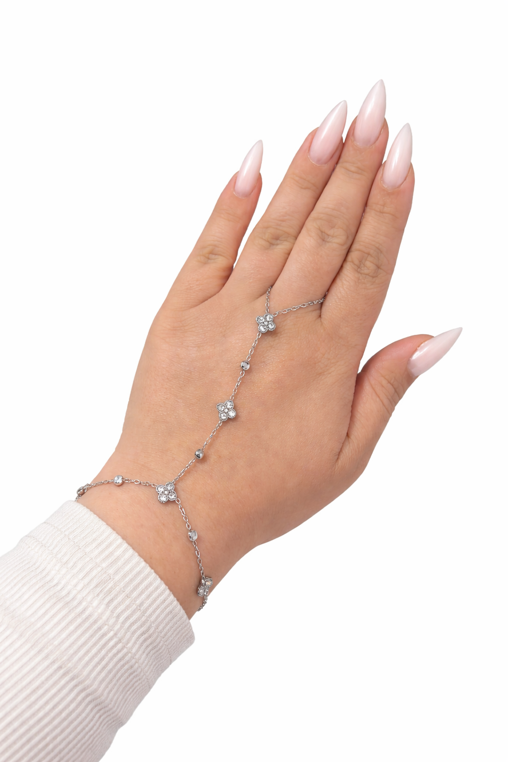 Chaîne de main Flora dorée — Bijou de main fleuri scintillant