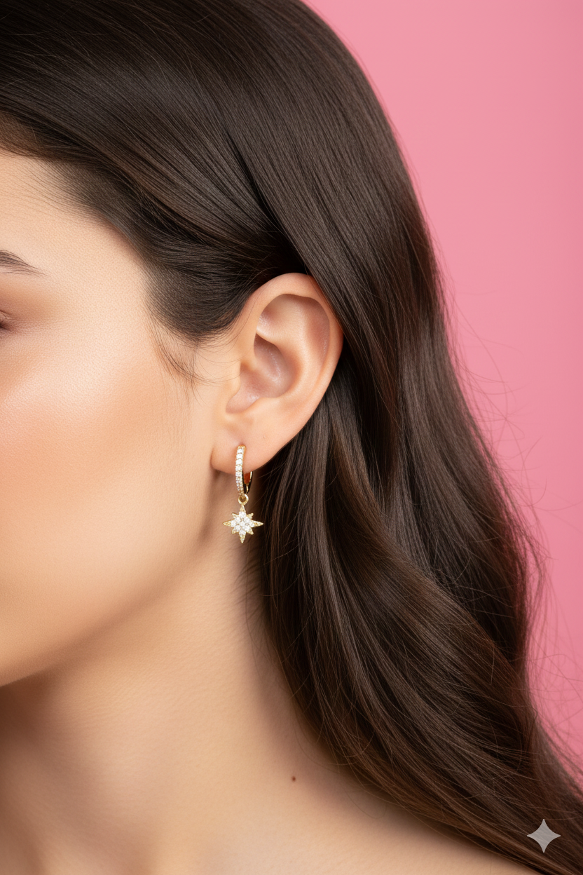 Boucles d’oreilles Néréaa – Créoles Étoile Brillante en Acier Inoxydable