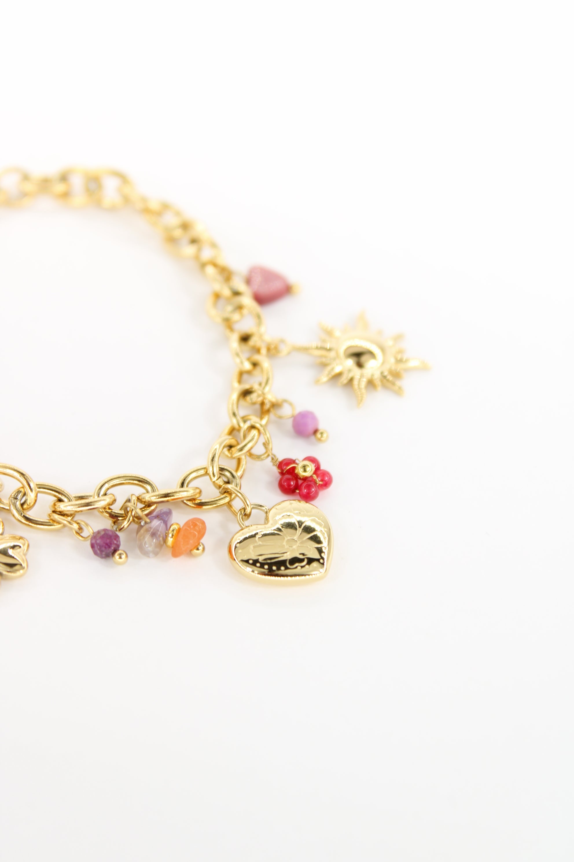 Bracelet Aurora doré — Bracelet charms cœur, soleil & trèfle coloré