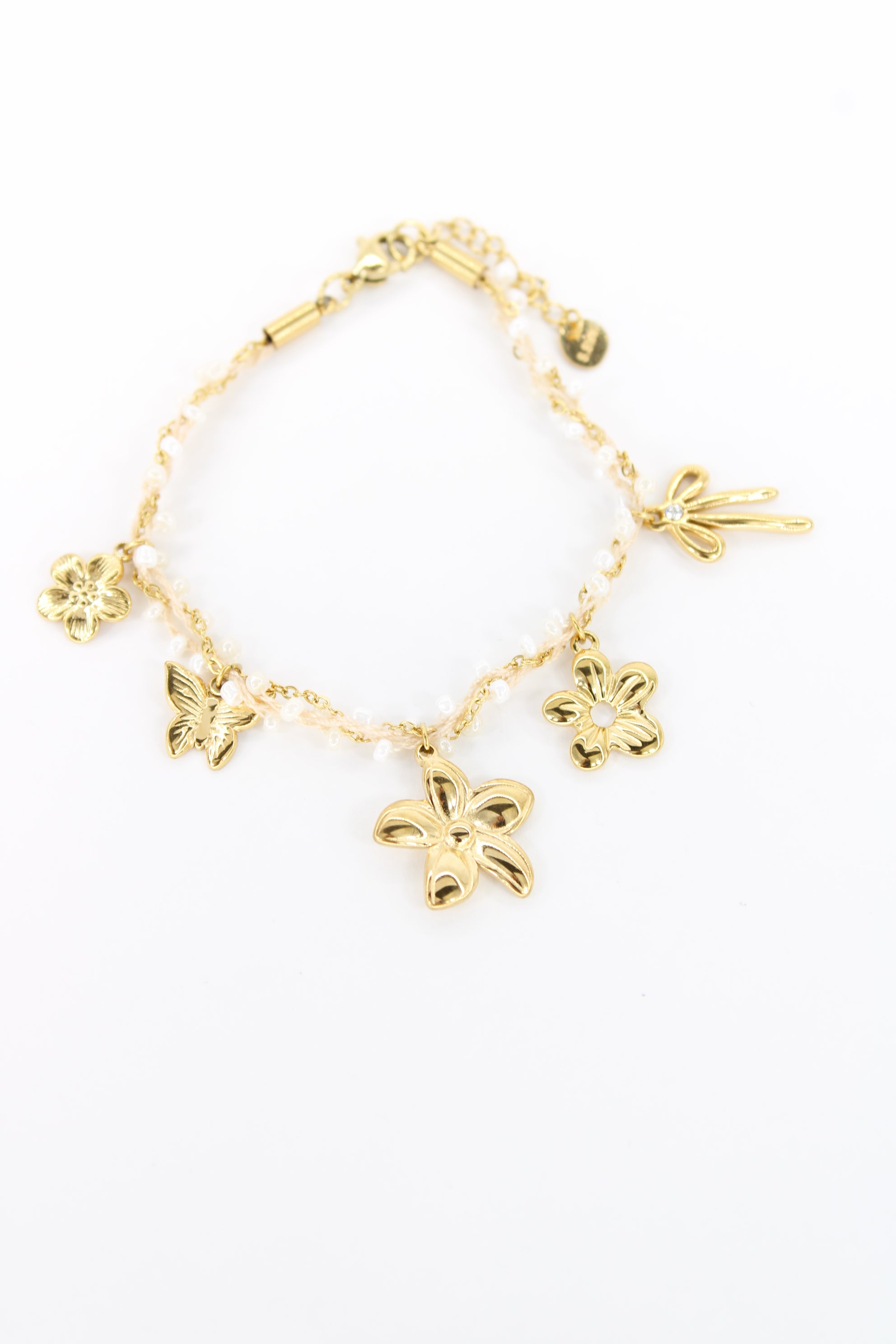 ✨ Bracelet Deliness – Bracelet Fleurs Dorées et Perles