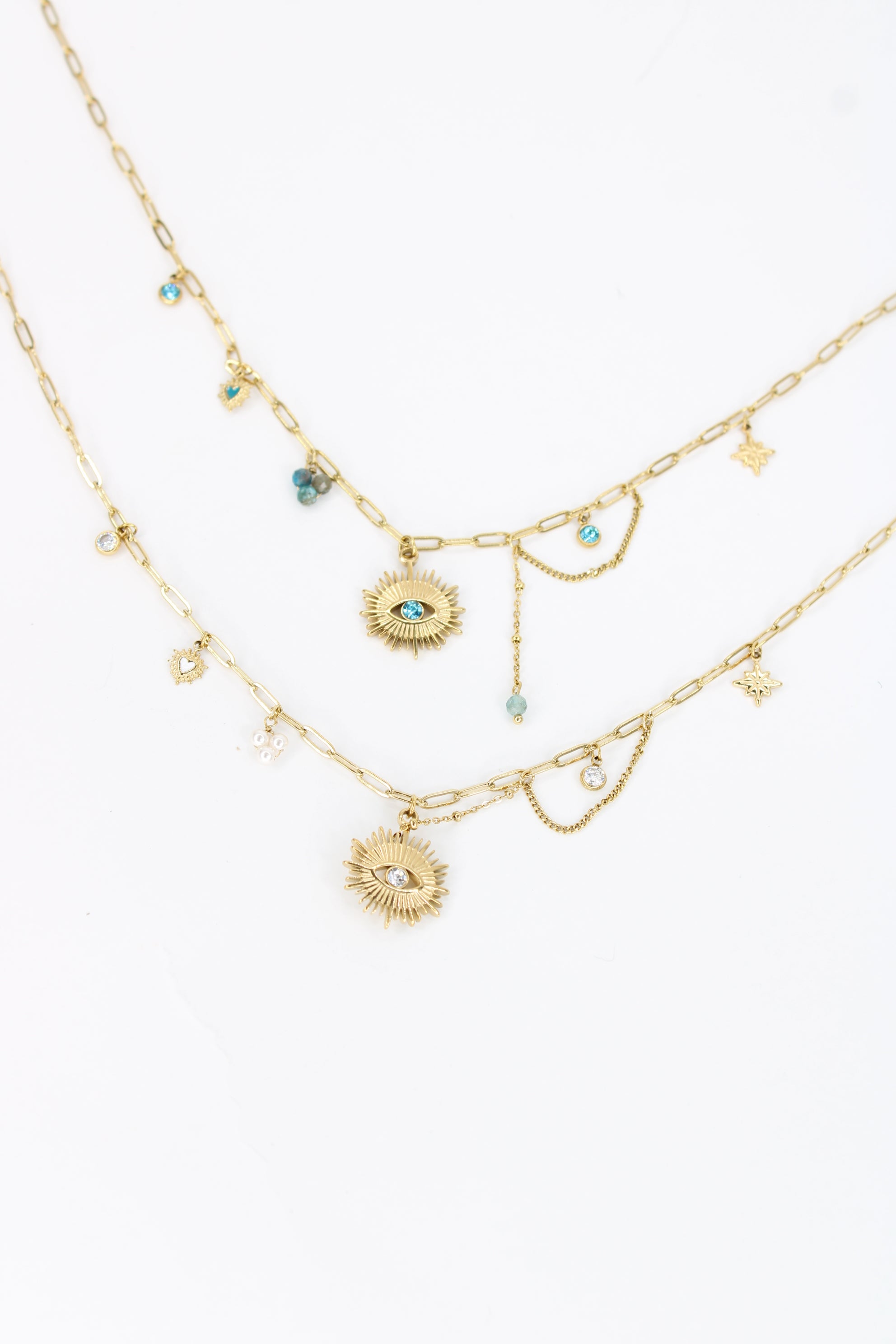 Collier Mykonos – Collier doré œil et breloques en acier inoxydable