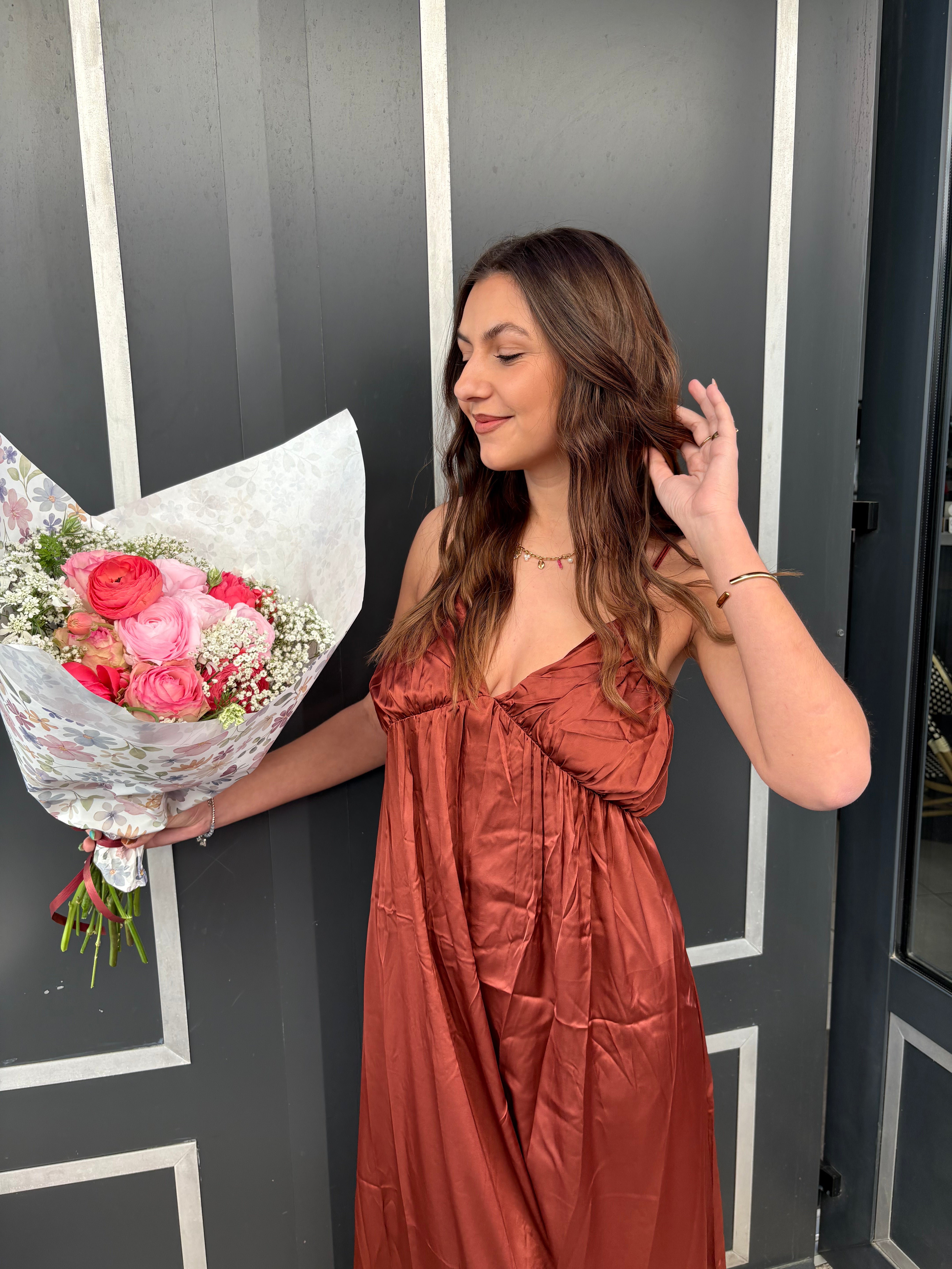 Robe satinée terracotta