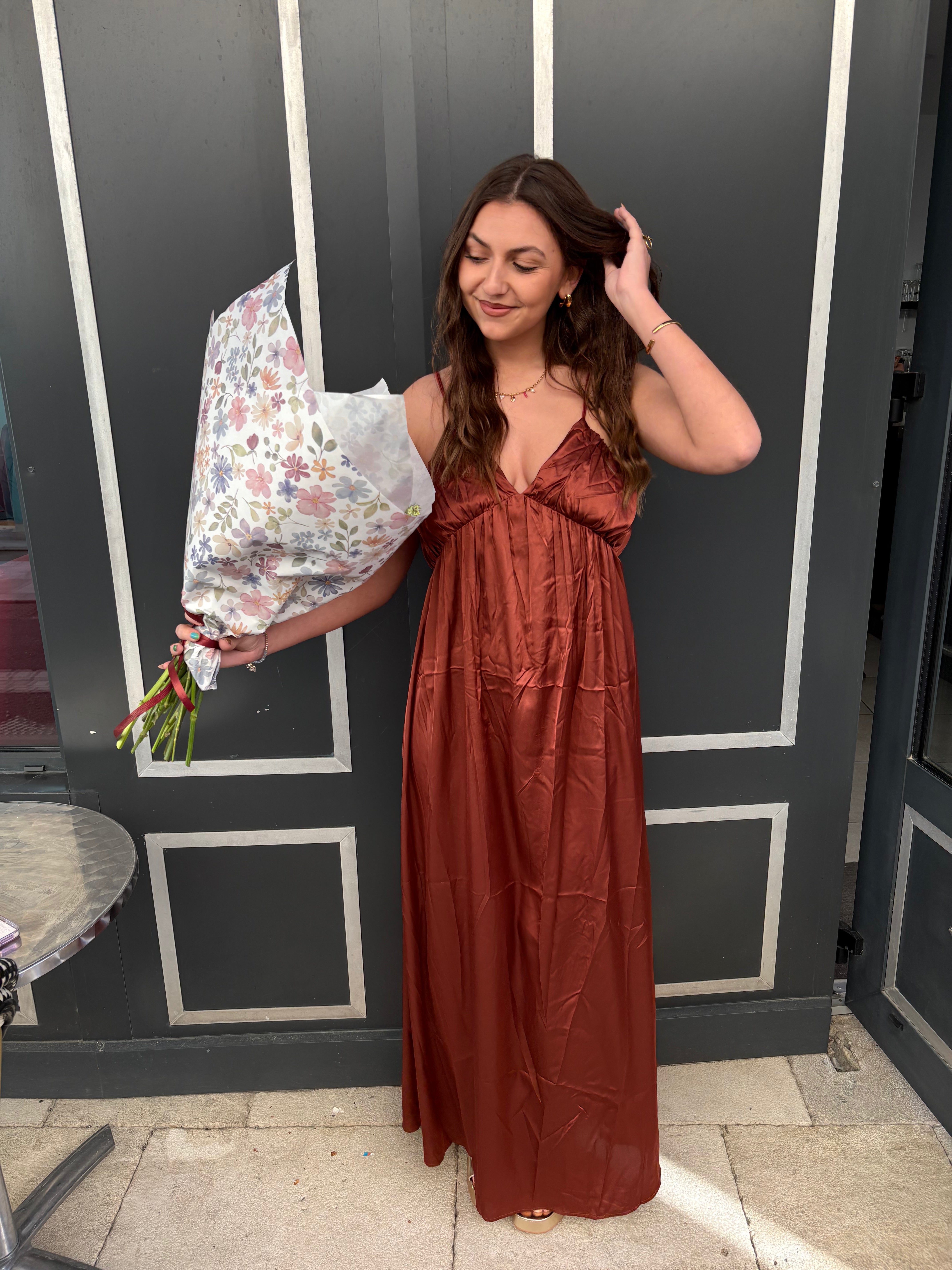 Robe satinée terracotta