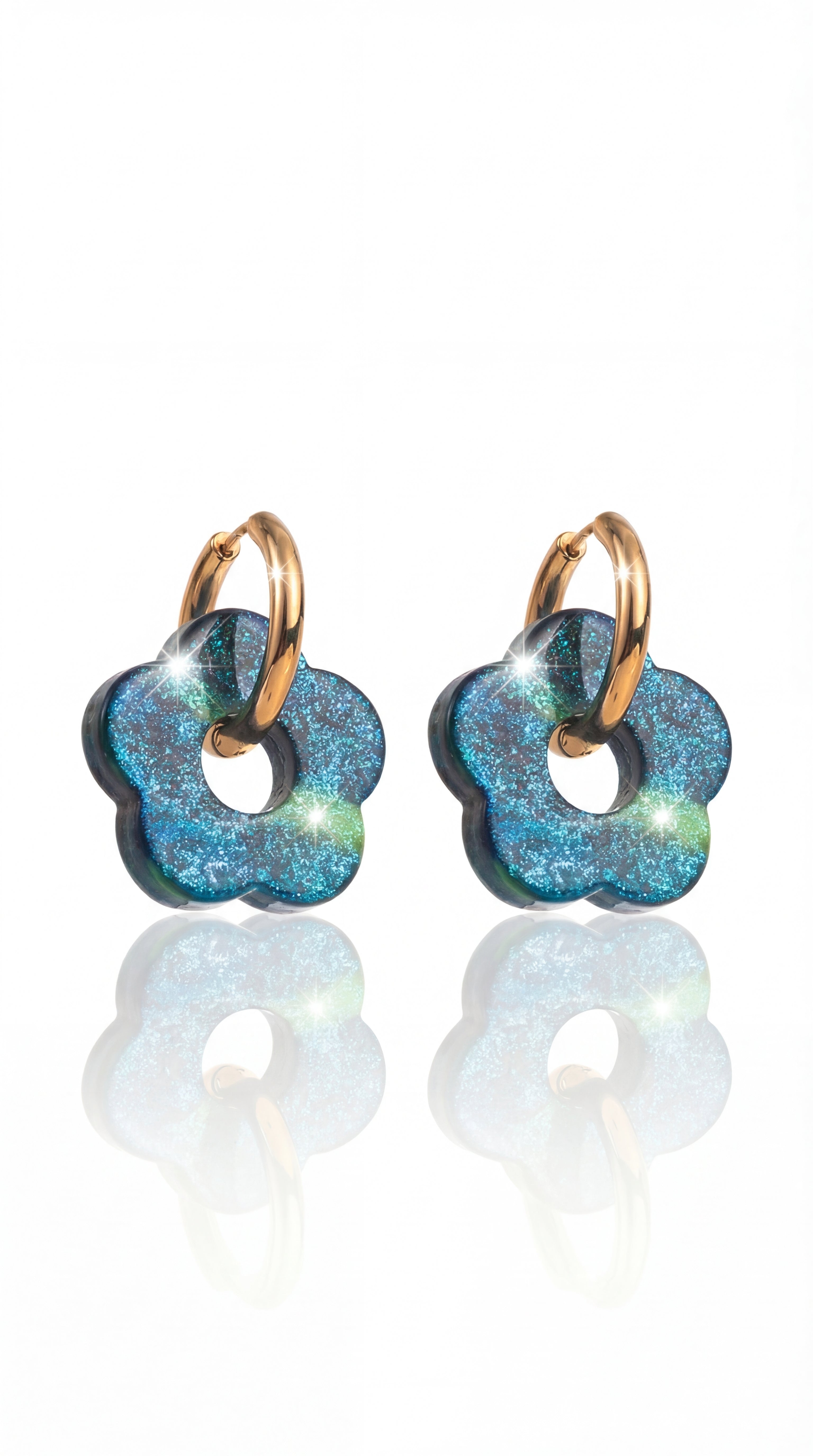 ✨ Boucles d’oreilles Matilda – Fleurs marbrées & éclat pailleté