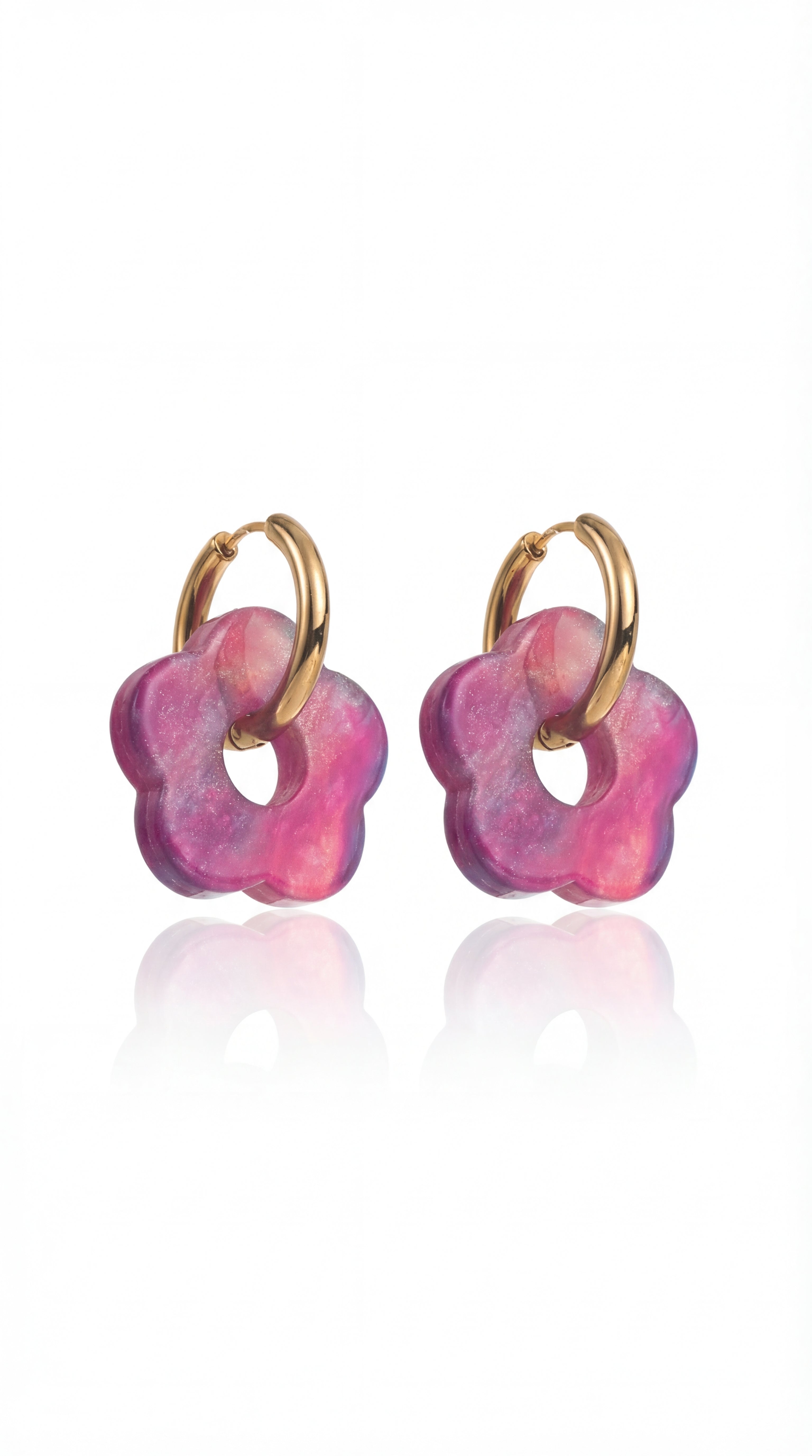 ✨ Boucles d’oreilles Matilda – Fleurs marbrées & éclat pailleté