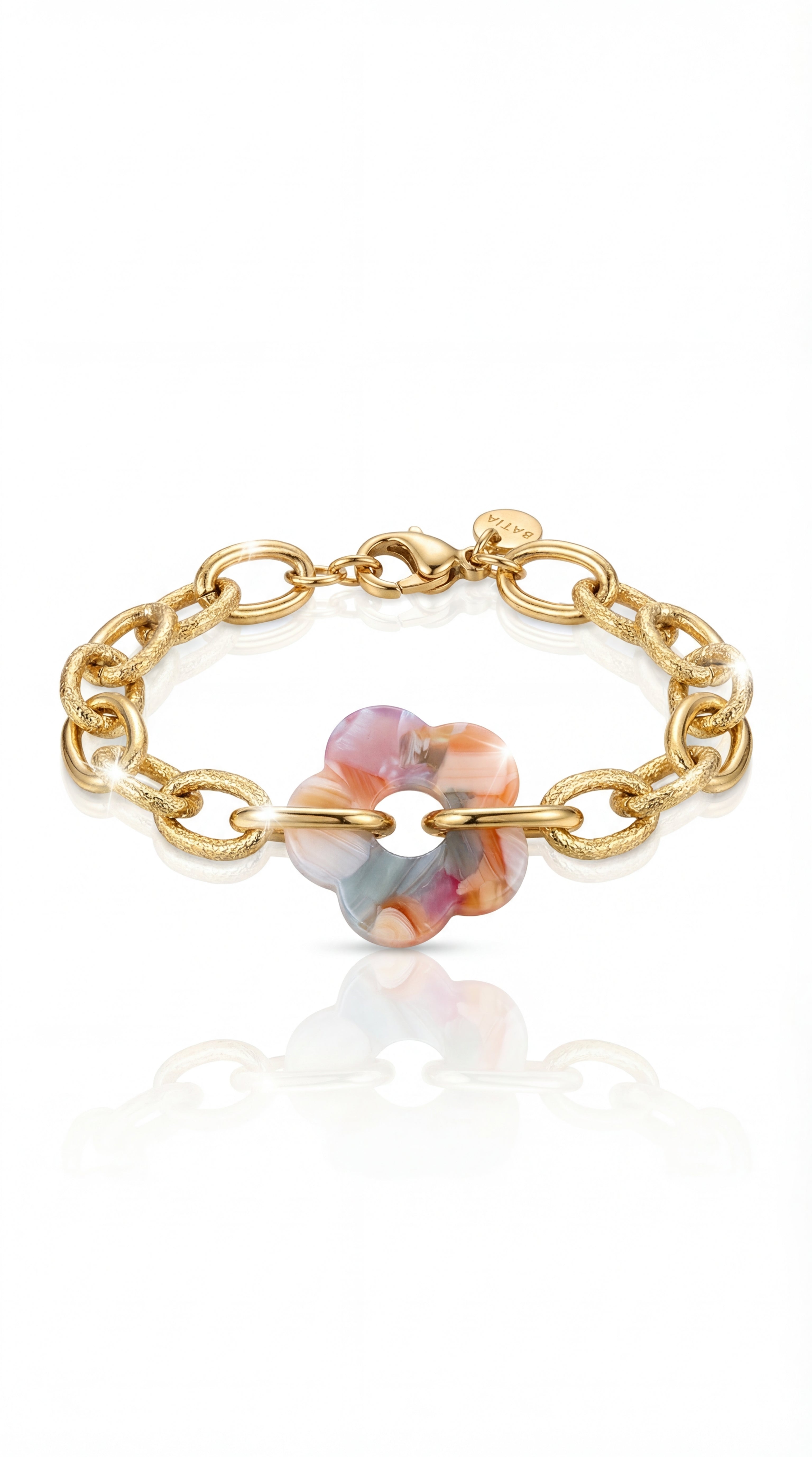 ✨ Bracelet Mathilda – Fleur marbrée & maillons dorés