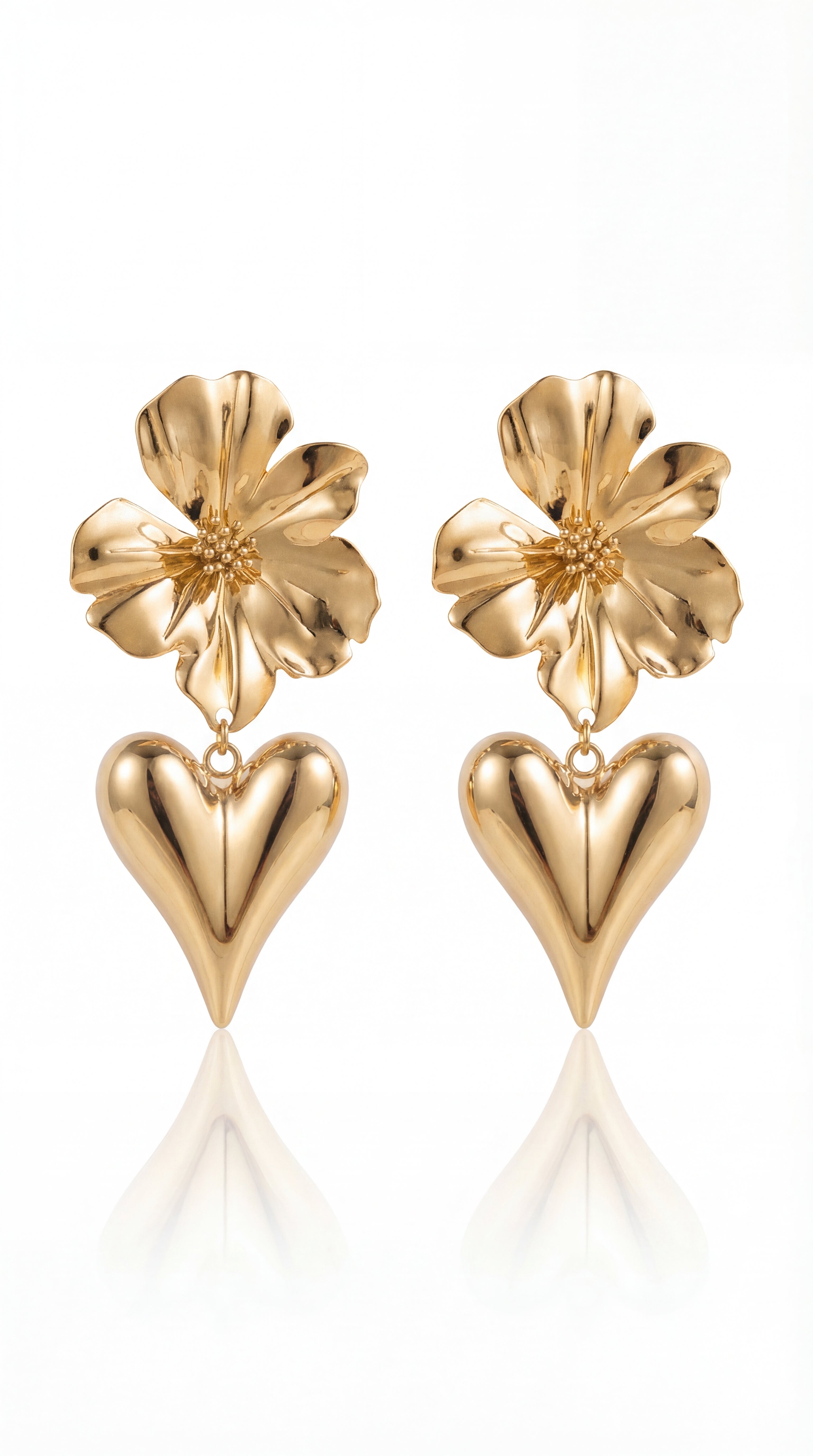 ✨ Boucles d’oreilles Maya – Fleur dorée & cœur lumineux