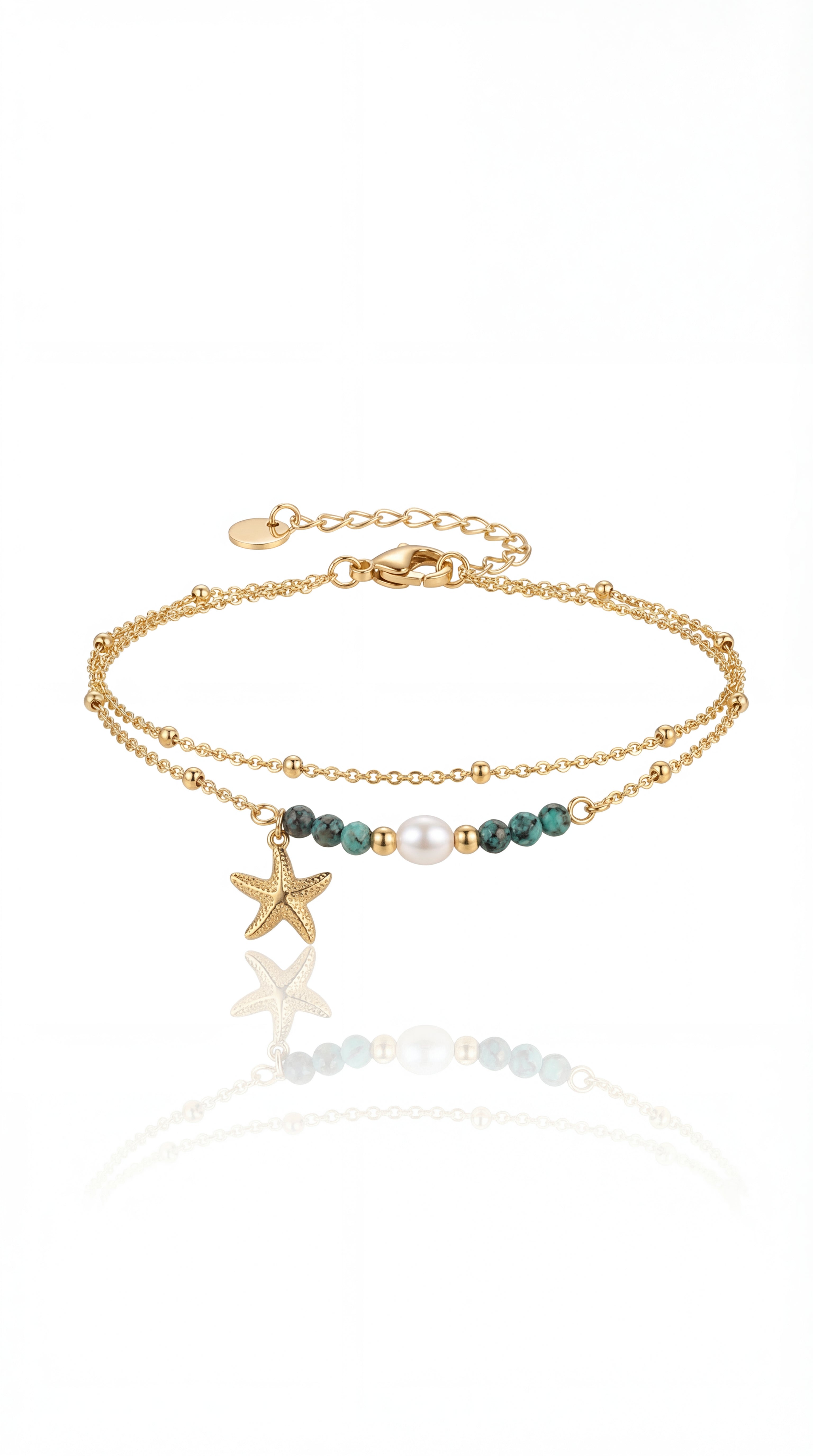 ✨ Chaîne de cheville Zanzibar – Perles & étoile de mer dorée