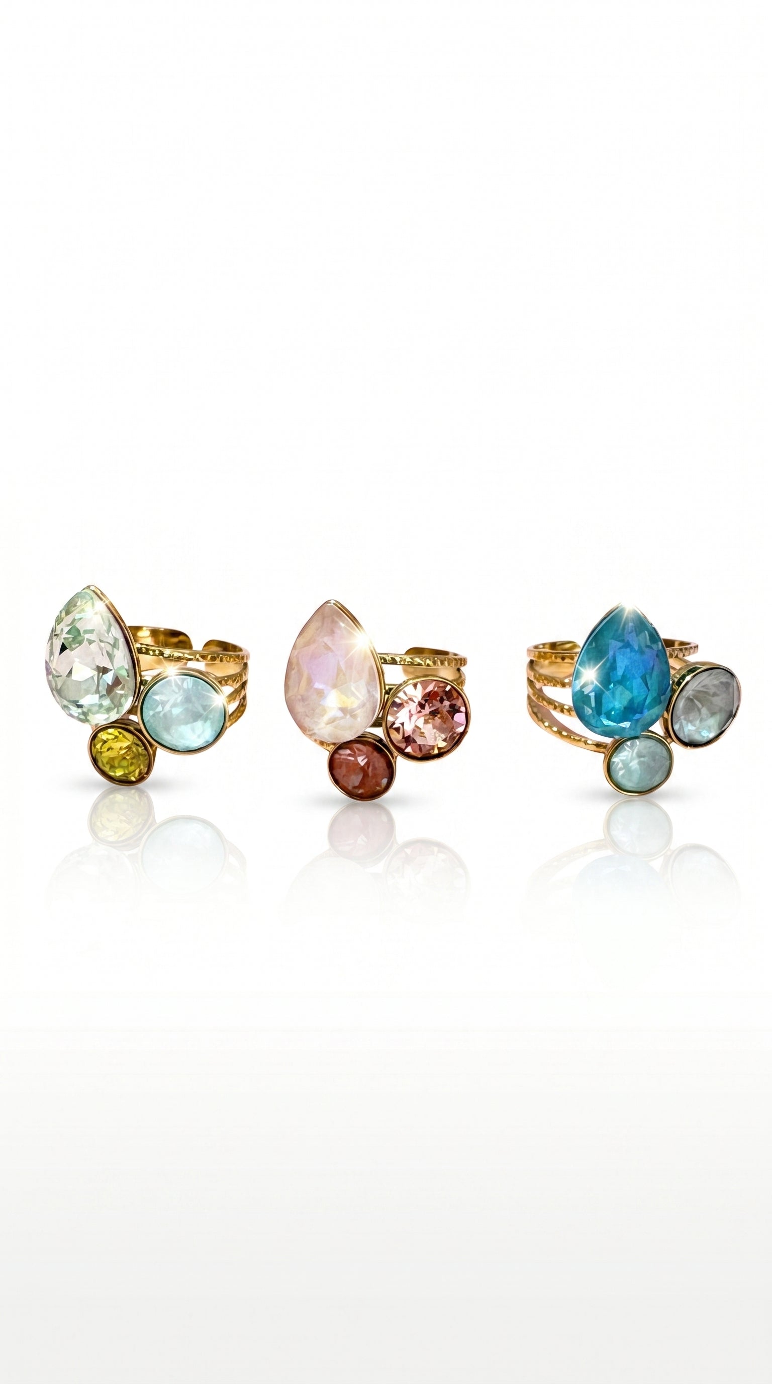 Bague "Éléa" – Trio de Cristaux Étincelants & Anneau Multi-rangs en Acier Inoxydable