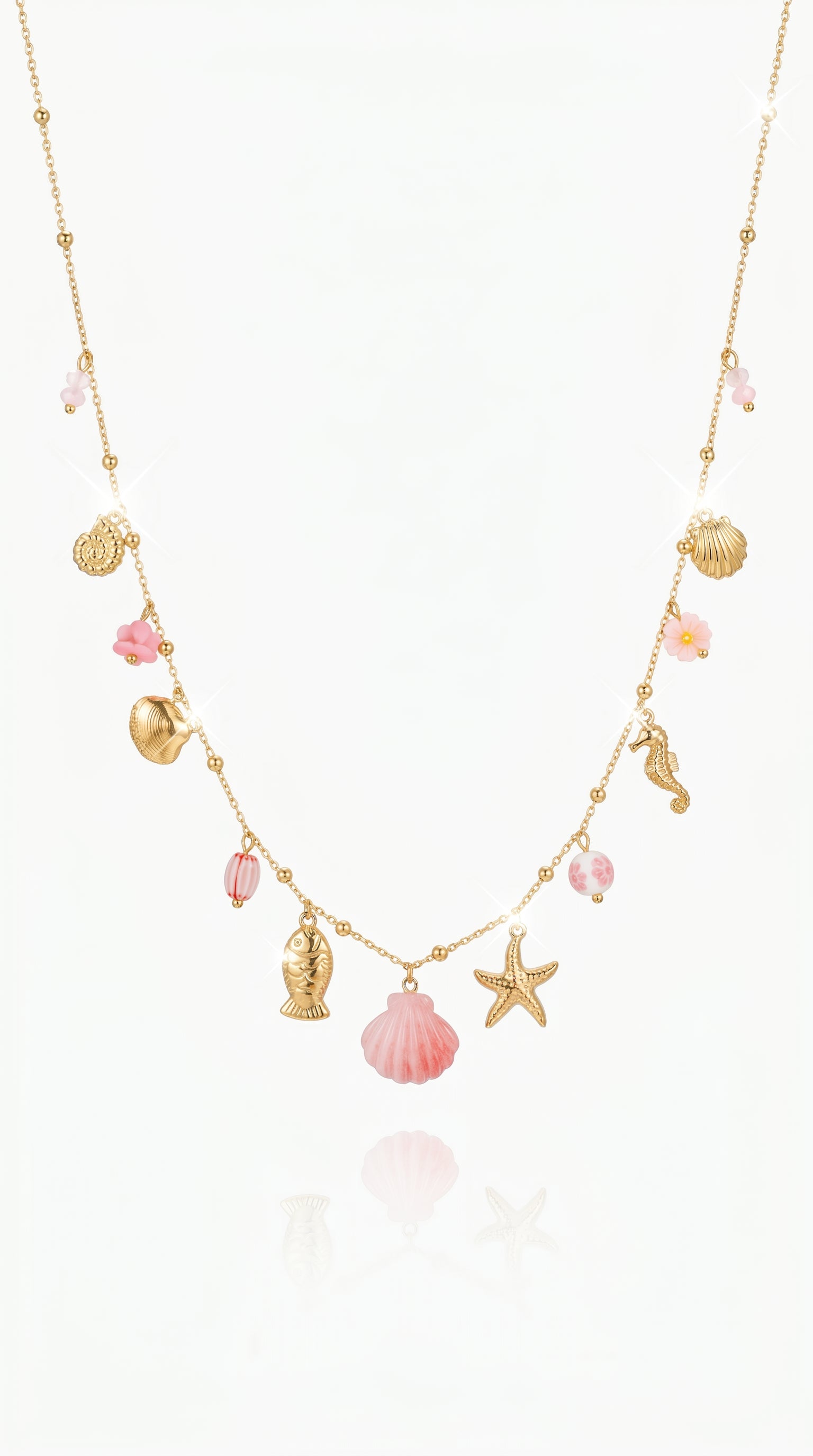 Collier "Rosalia" – Collier Long & Breloques Marines Rose Pastel