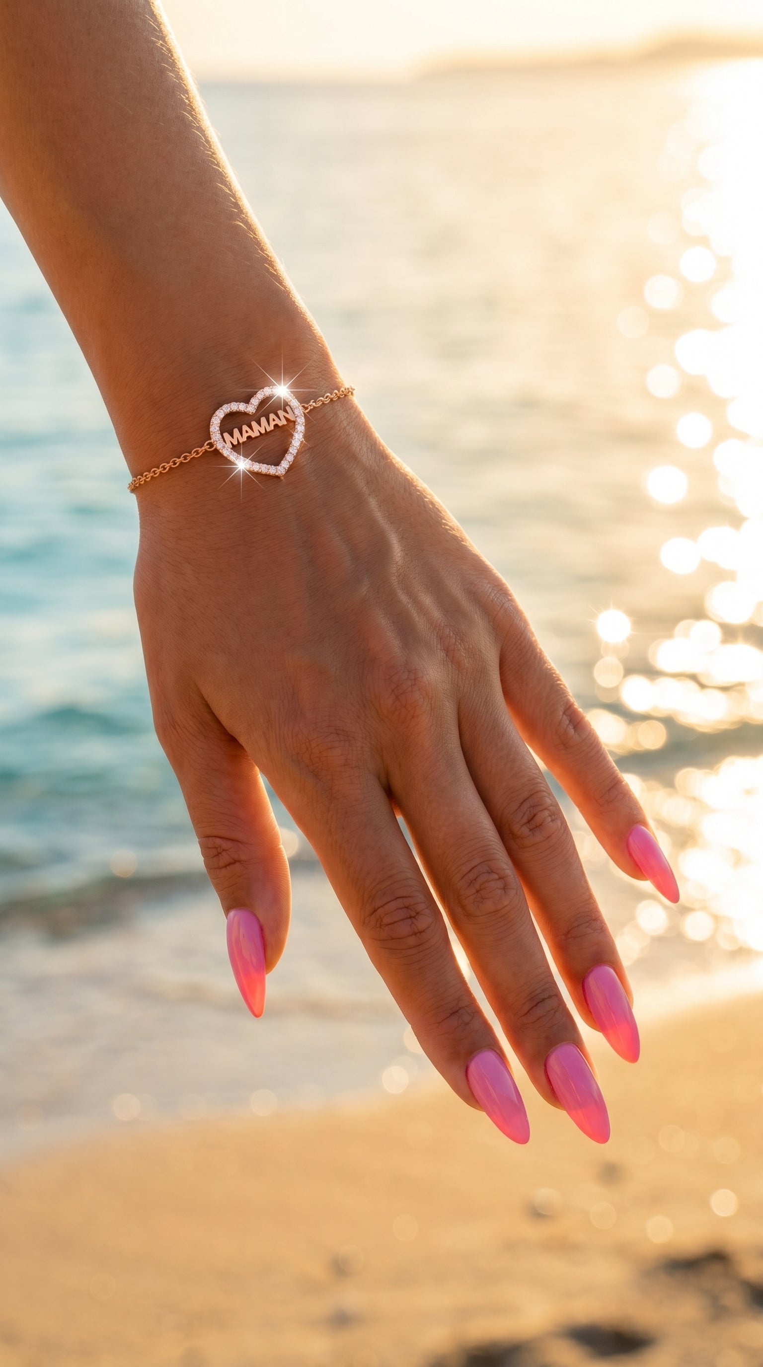 Bracelet Maman – Cœur Serti & Message Gravé