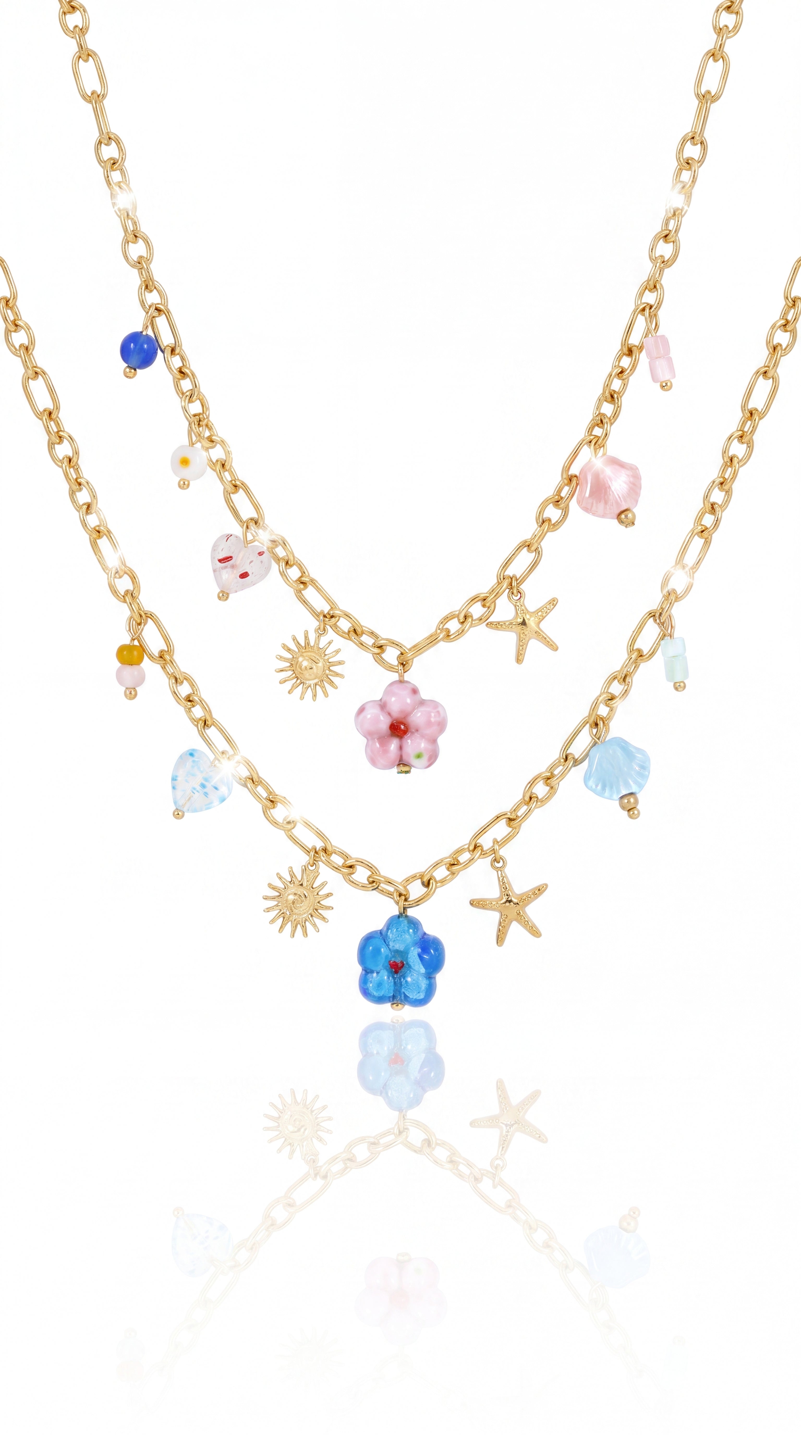Collier Fidji – Collier breloques fleurs colorées et étoile de mer