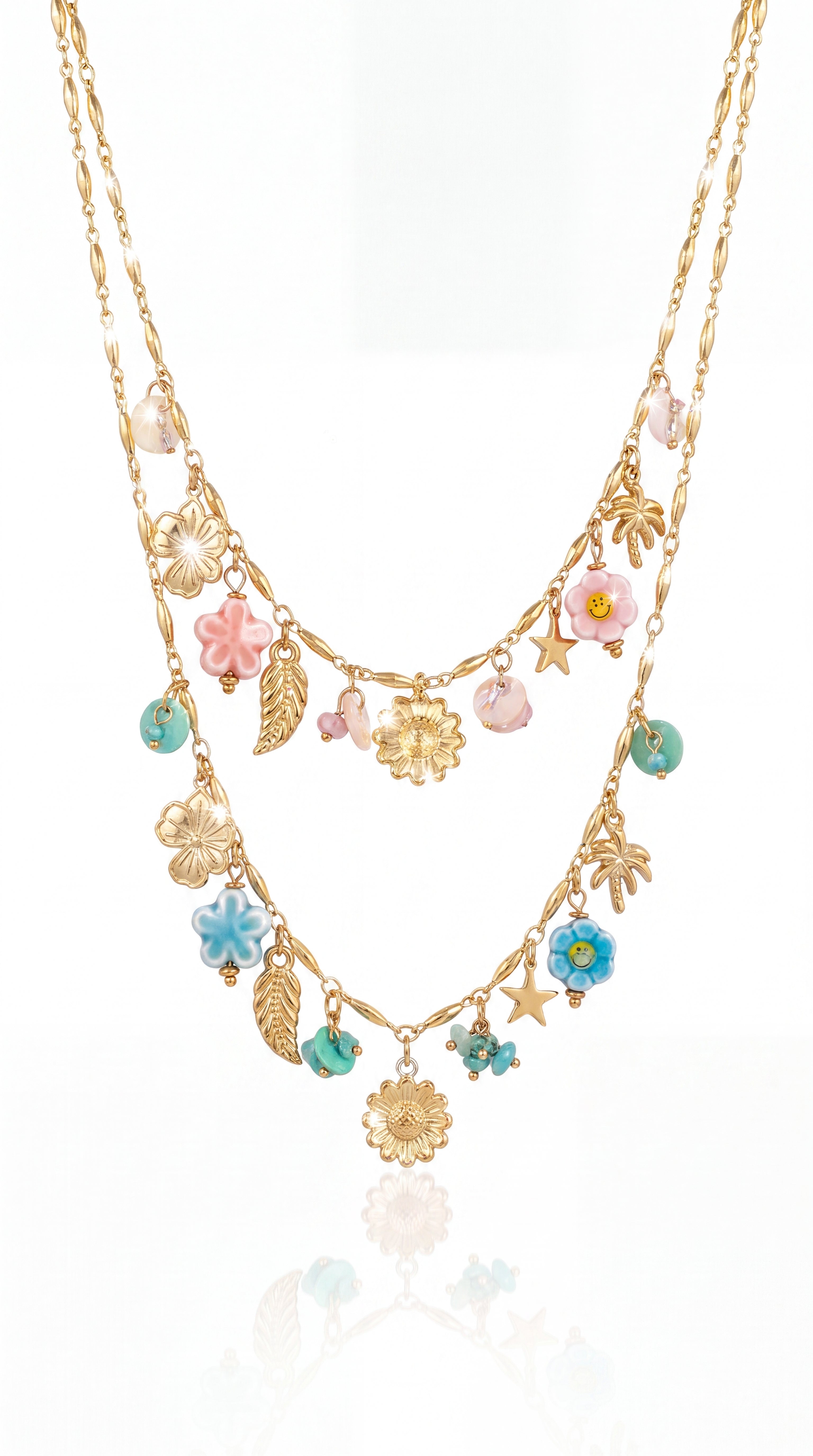 Collier Linda doré — Collier charms fleuris & breloques délicates