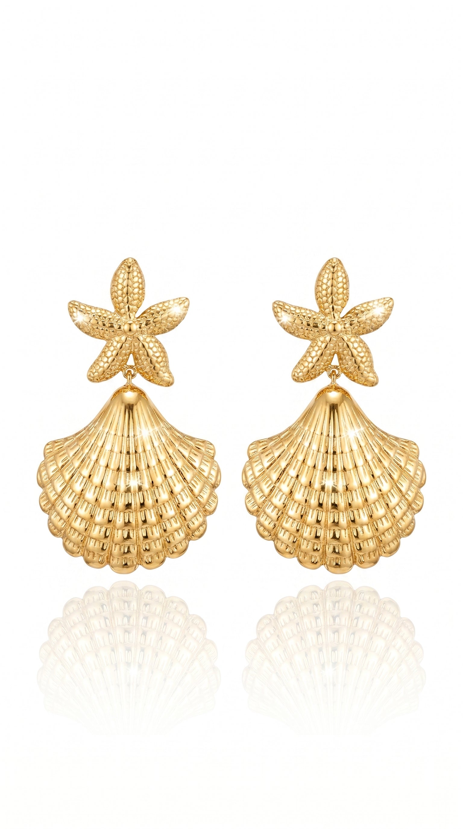 Boucles d’Oreilles "Shelina" – Étoile de Mer & Coquillage Doré