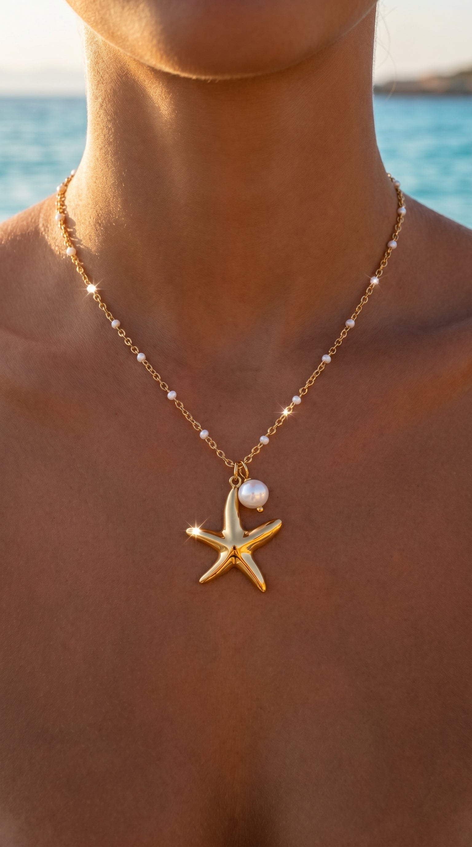Collier "Éloane" – Collier Perlé & Étoile de Mer Dorée