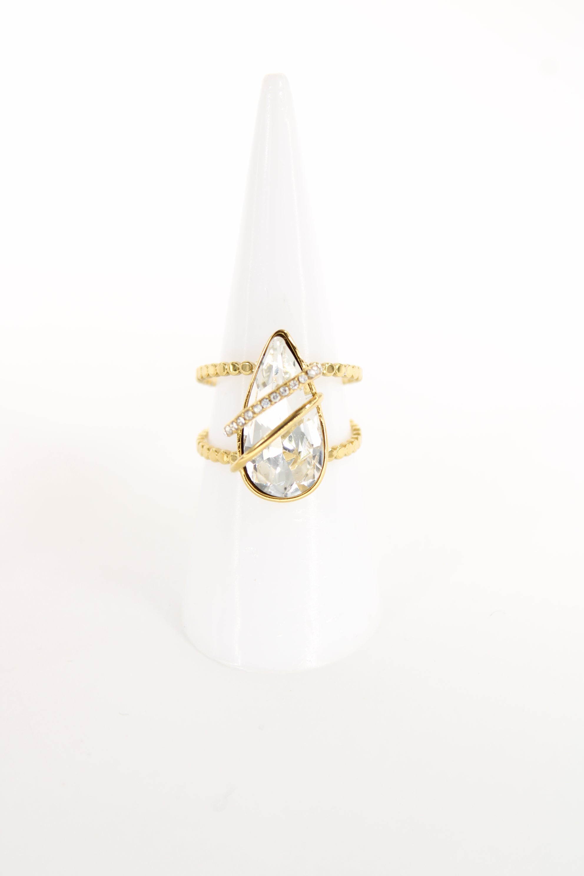 Bague Livia Dorée – Pierre Goutte & Cristaux – Acier Inoxydable