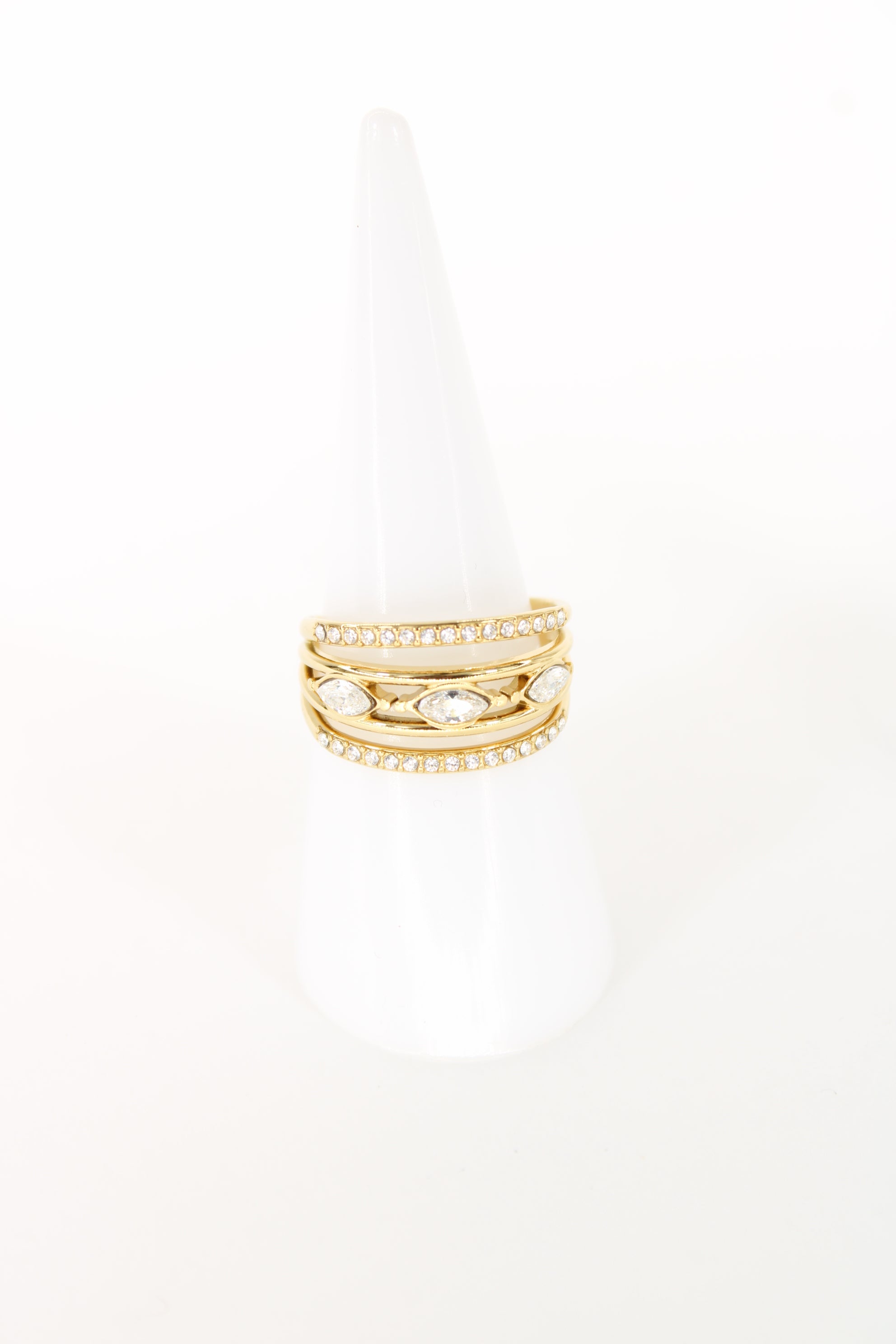 Bague Lucia multi rangs en acier inoxydable – Strass dorée ou argentée