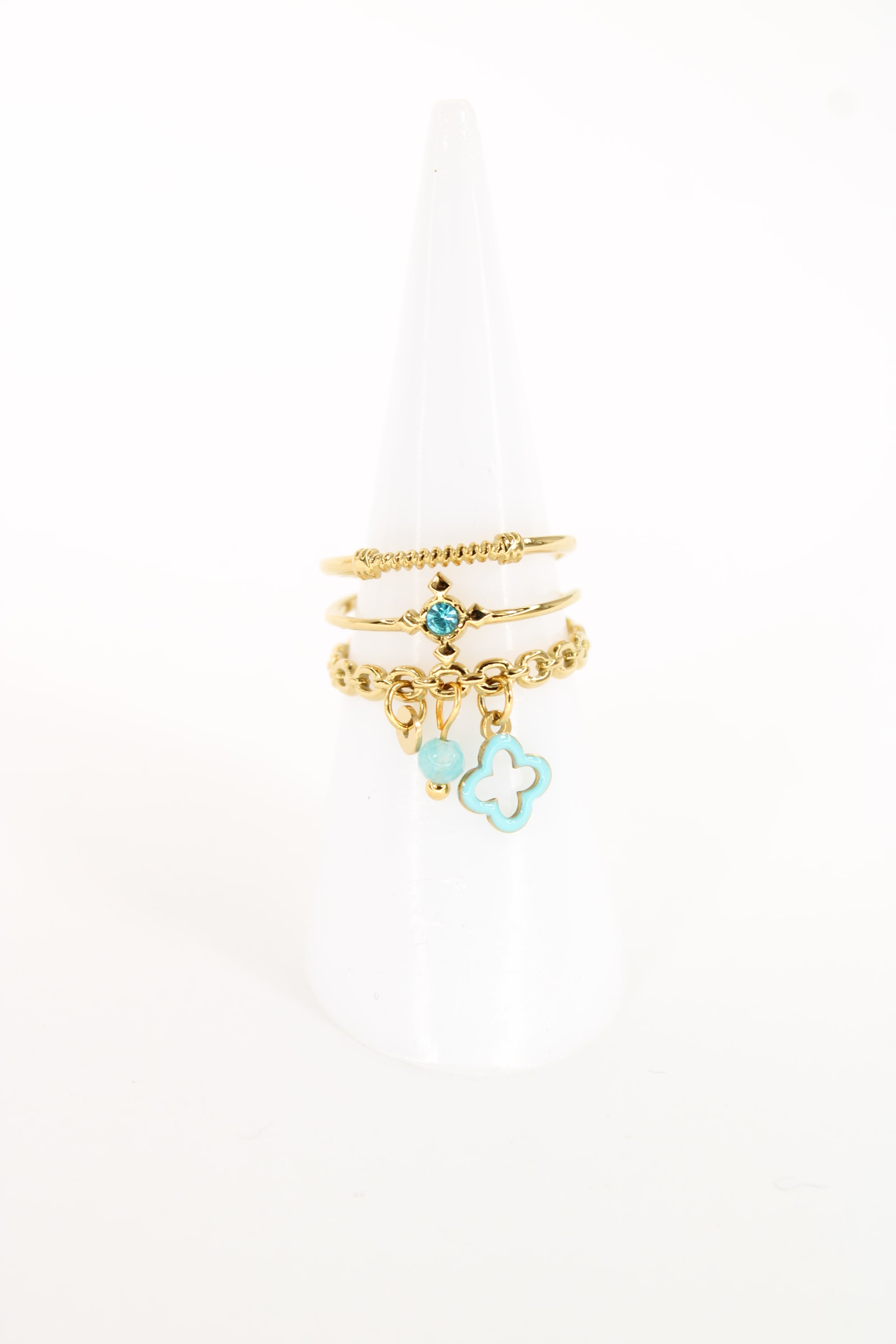 Bague Gigi multi anneaux en acier inoxydable – Pampilles trèfle rose ou bleu – Bijou femme Langon