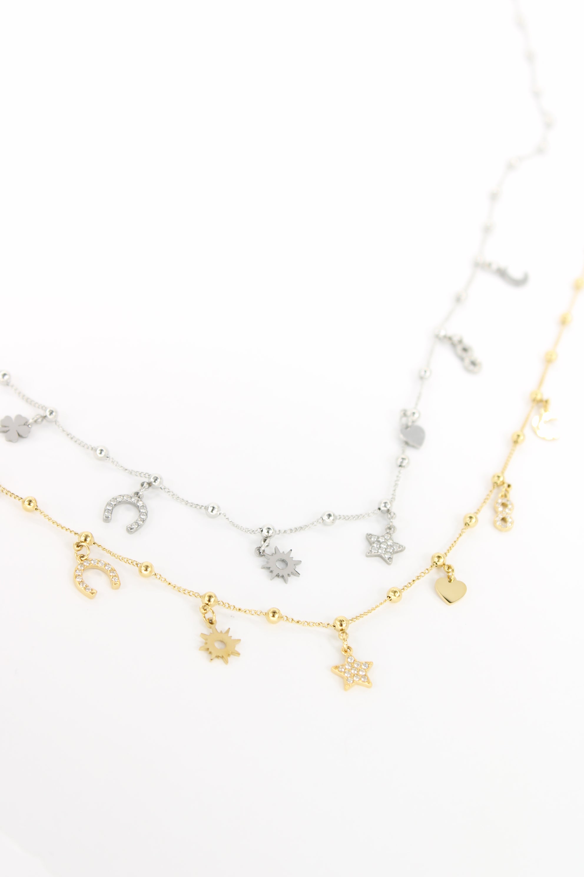 Collier Zoé – Charms étoile, cœur & soleil en acier inoxydable