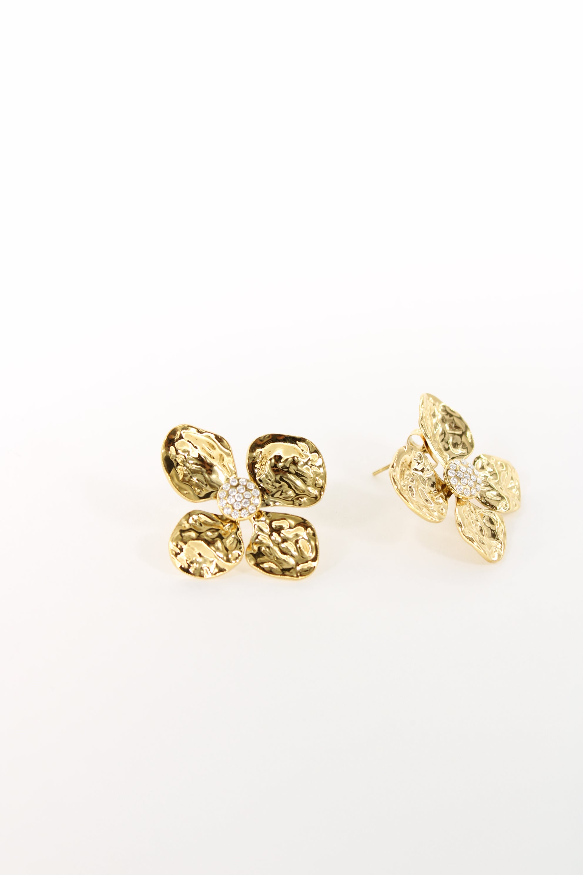 Boucles d’Oreilles Aglaé Dorées – Fleur & Cristaux – Acier Inoxydable