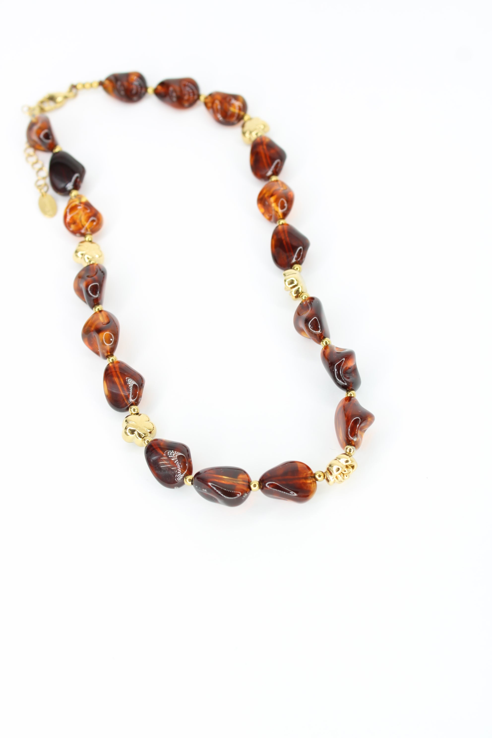 Collier Astra – Pierres Marron Marbrées & Acier Inoxydable Doré