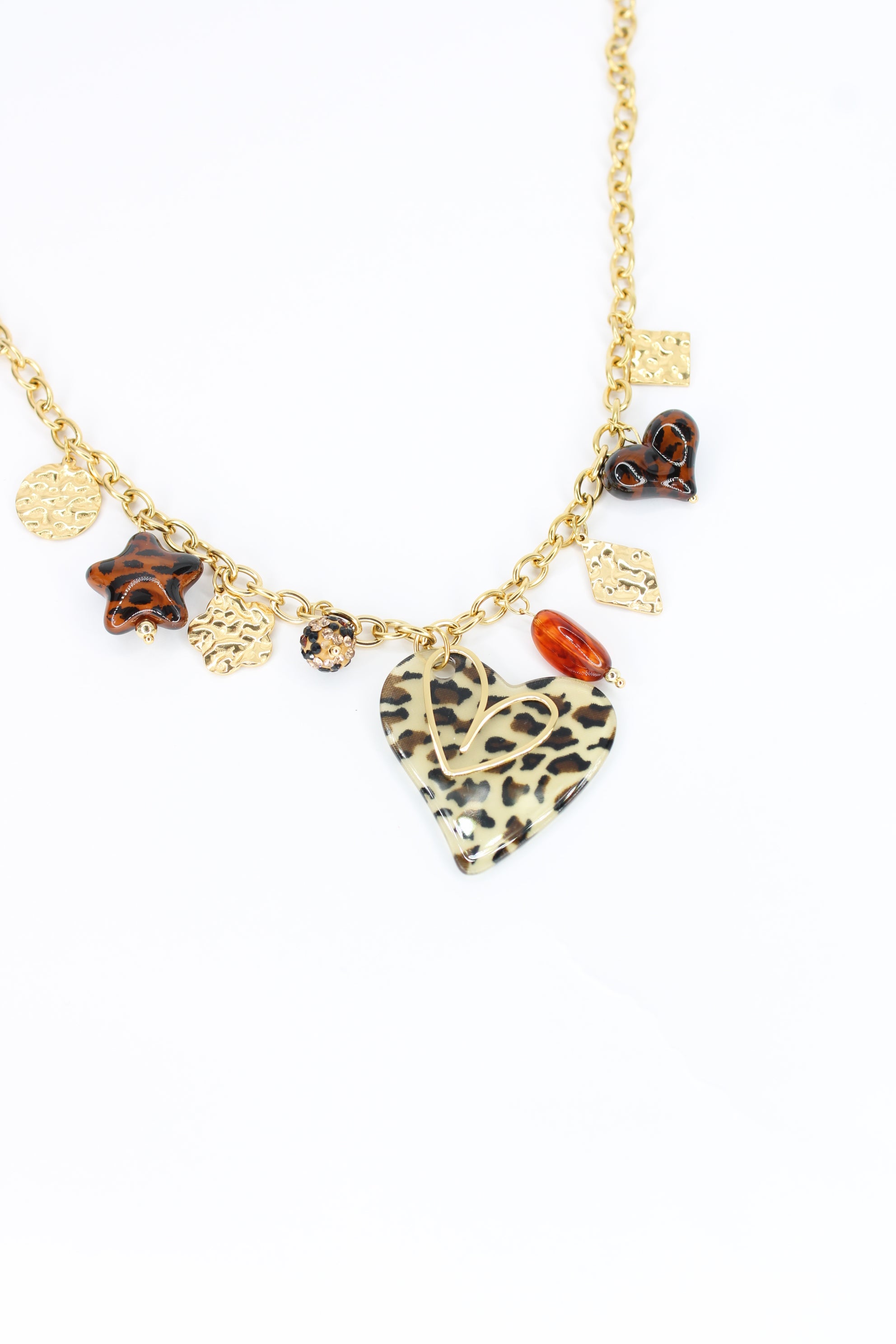 Collier Bianca à Breloques Dorées & Cœur Léopard – Bijou Femme Chic & Audacieux